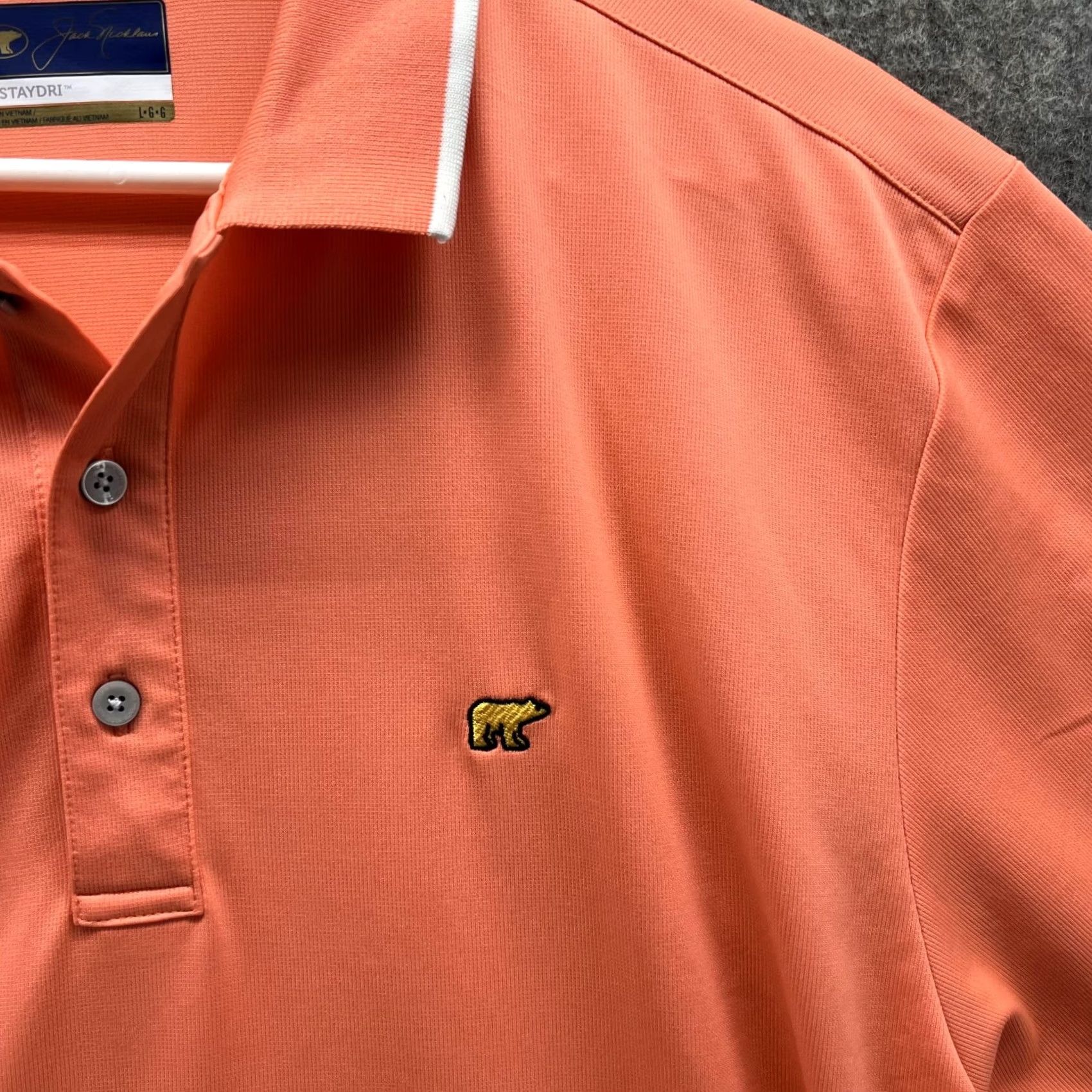 Vintage Jack Nicklaus Polo Shirt Men Large Adult Orange Staydri Casual Polyester Polo Shirt Casual Preppy 90s Style Mens Size US L / EU 52-54 / 3 - 4 Thumbnail