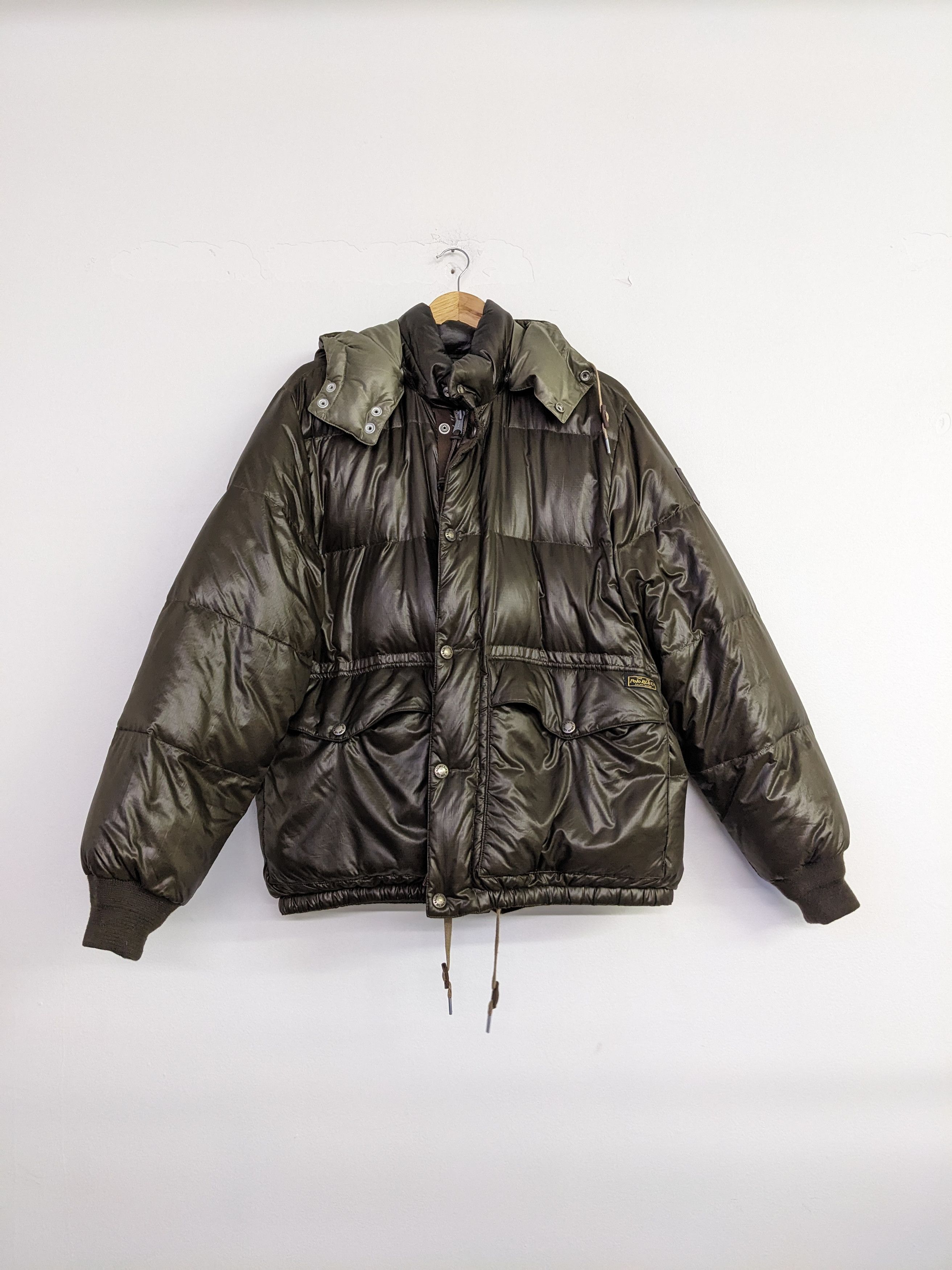 image of Vintage Polo Ralph Laurent Down M Jacket Brown Shiny Puffer, Men's (Size Medium)