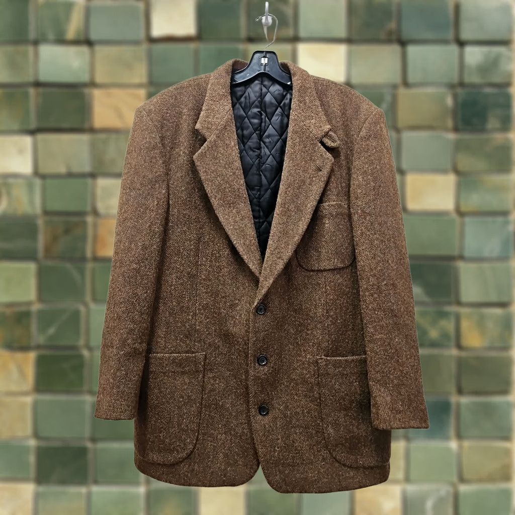 Vintage VINTAGE L.L.Bean Blazer Tweed Wool 3-Button Notch Lapel Quilted Thinsulate Regular 44 Mens Jacket Sport Coat Brown Size 44R - 1 Thumbnail