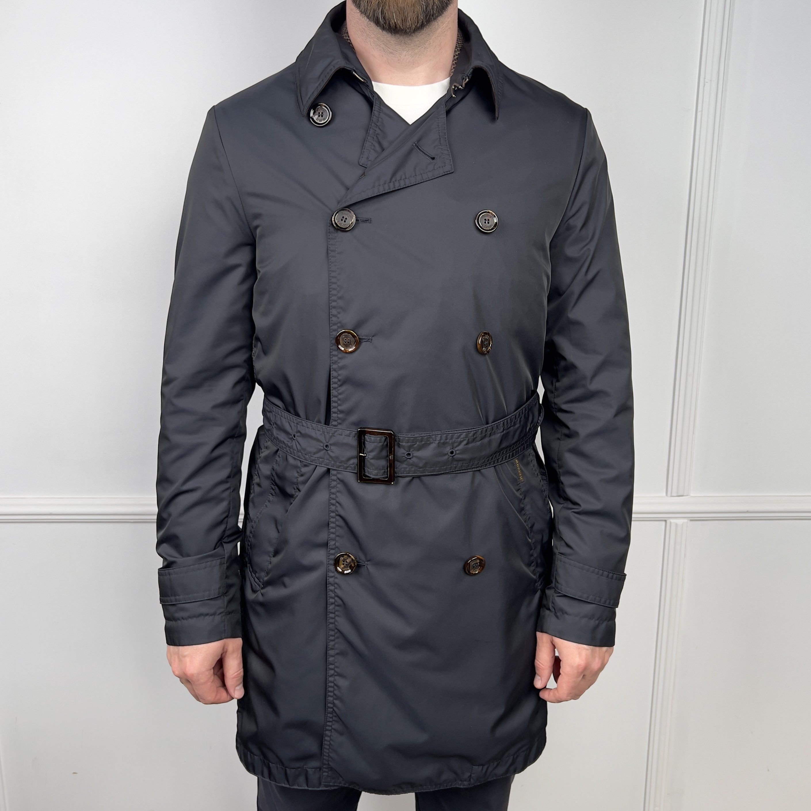 MooRER Authentic Melfi Acqua Double Breasted Trench Coat Belted Size US M / EU 48-50 / 2 - 1 Thumbnail