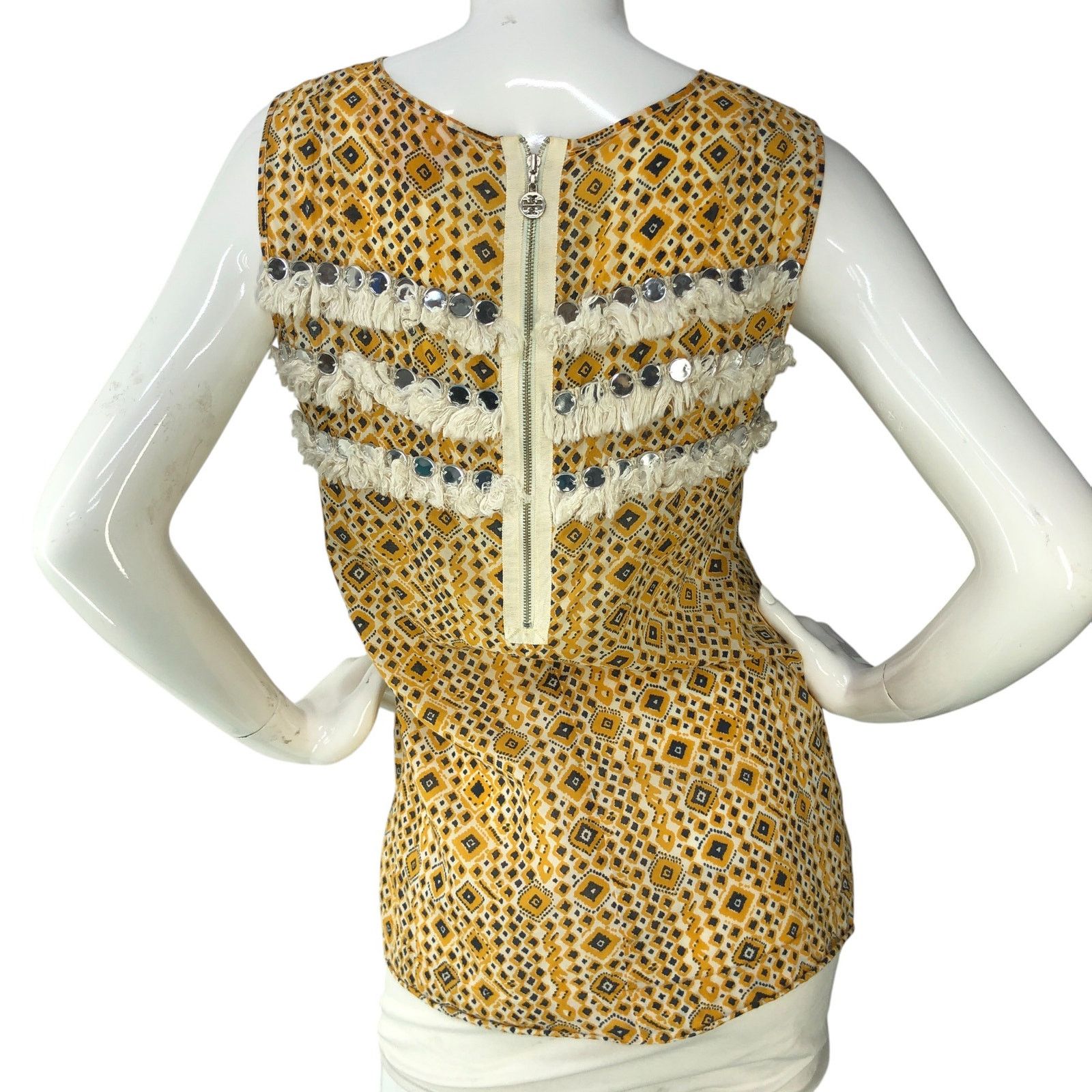 Tory Burch Tory Burch Size 6 Top Embellished Fringe Sleeveless Yellow Size M / US 6-8 / IT 42-44 - 7 Thumbnail