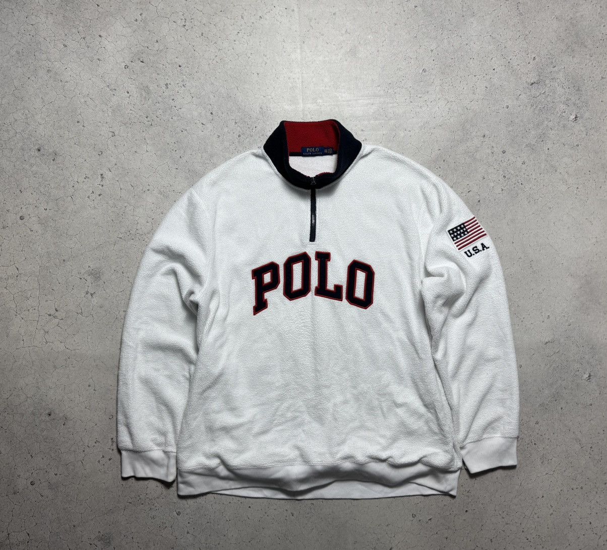Polo Ralph Lauren Polo Ralph Lauren Fleece Sweatshirt 1/4 Zip White Big Logo Size US XXL / EU 58 / 5 - 1 Thumbnail