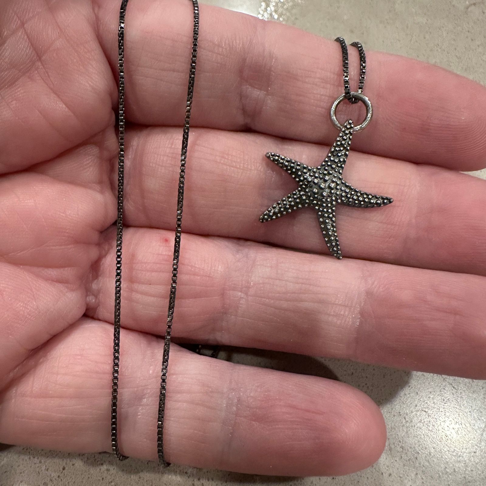 The Unbranded Brand Sterling Silver Starfish Necklace, Black Rhodium Box Chain Size ONE SIZE - 3 Thumbnail