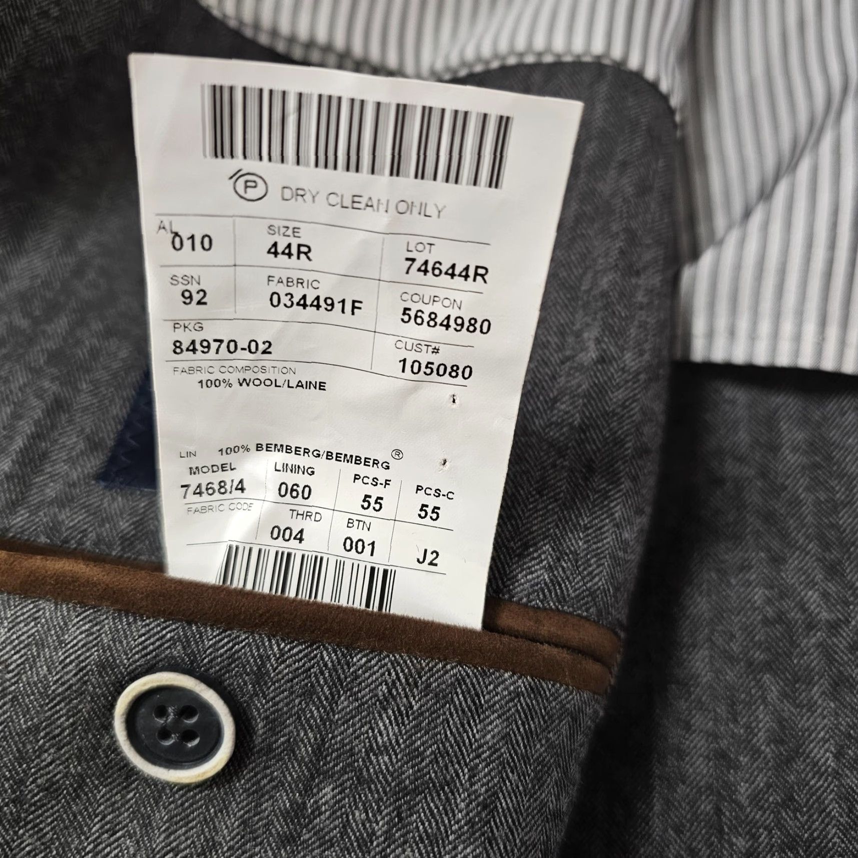 Joseph Abboud VINTAGE Joseph Abboud Blazer Mens 44R Gray Wool Herringbone Elbow Patches 2 Button USA Size 44R - 7 Thumbnail