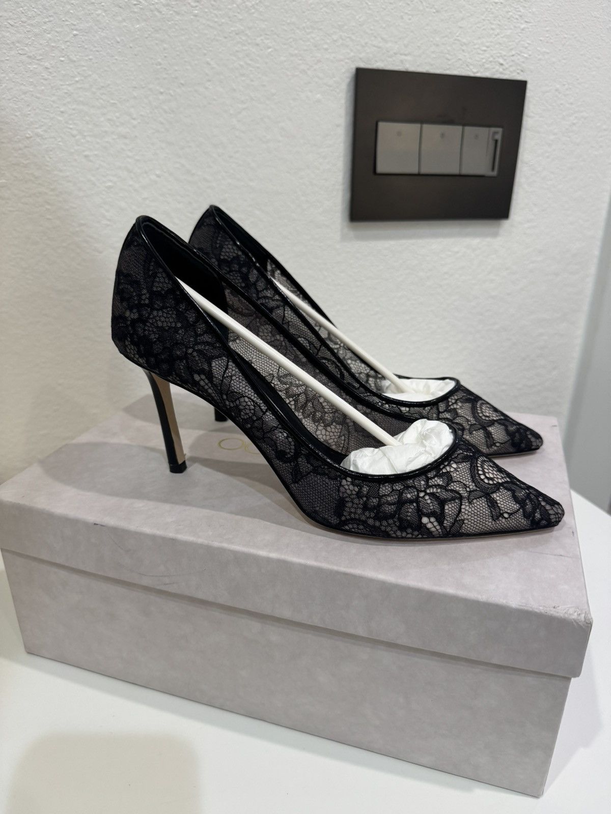 Jimmy Choo Black Jimmy Choo Lace Pumps Size US 7.5 / IT 37.5 - 2 Thumbnail