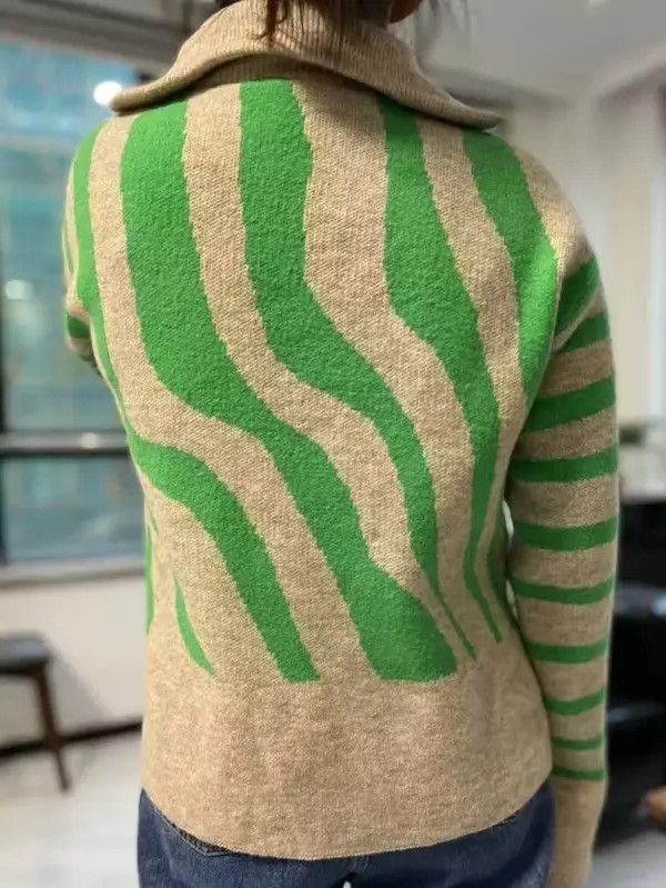 Other Knit Striped Polo Collar Zipper Women Sweater Size L / US 10 / IT 46 - 4 Thumbnail