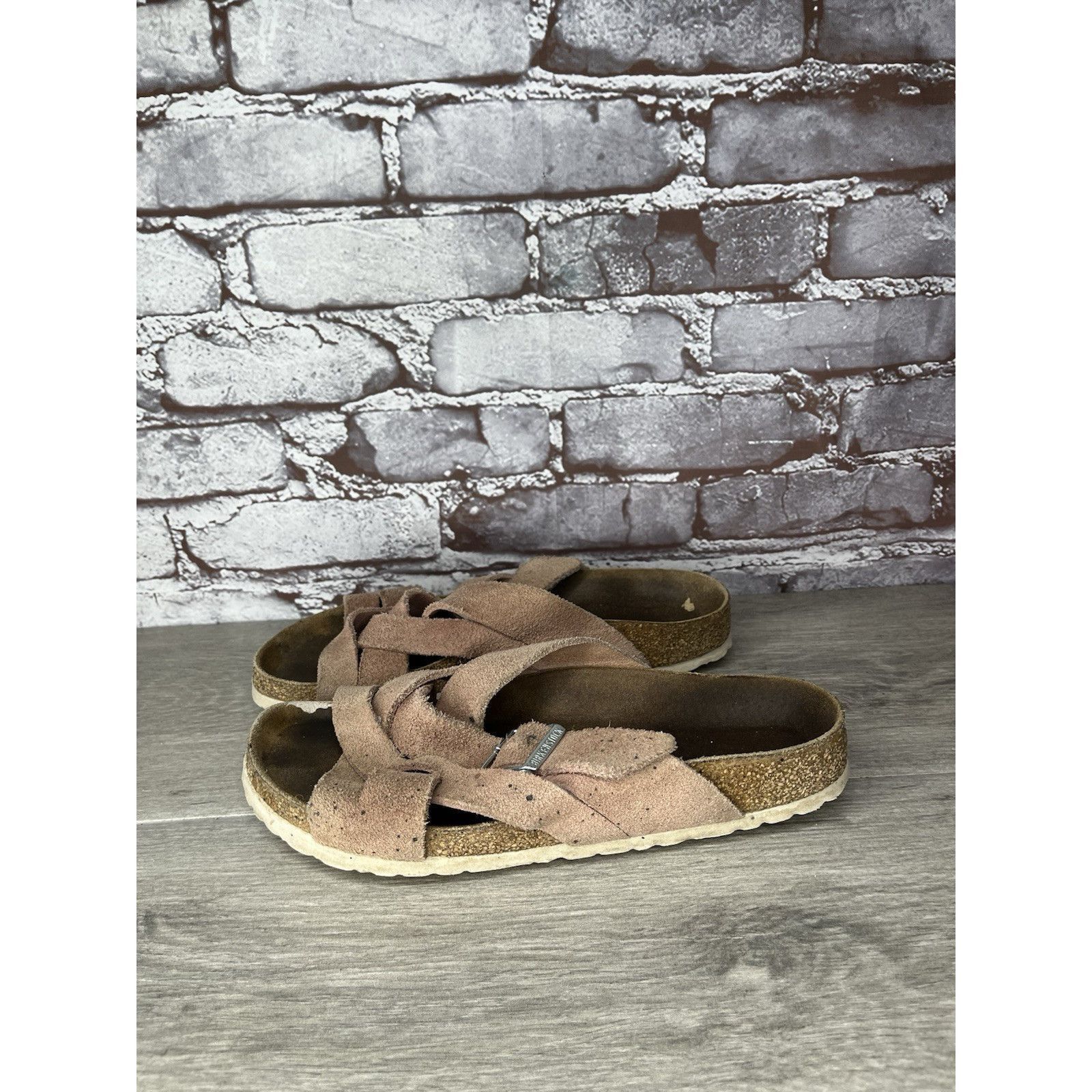 Birkenstock Lugano Pink Clay Suede Leather Slides Sandals Wo