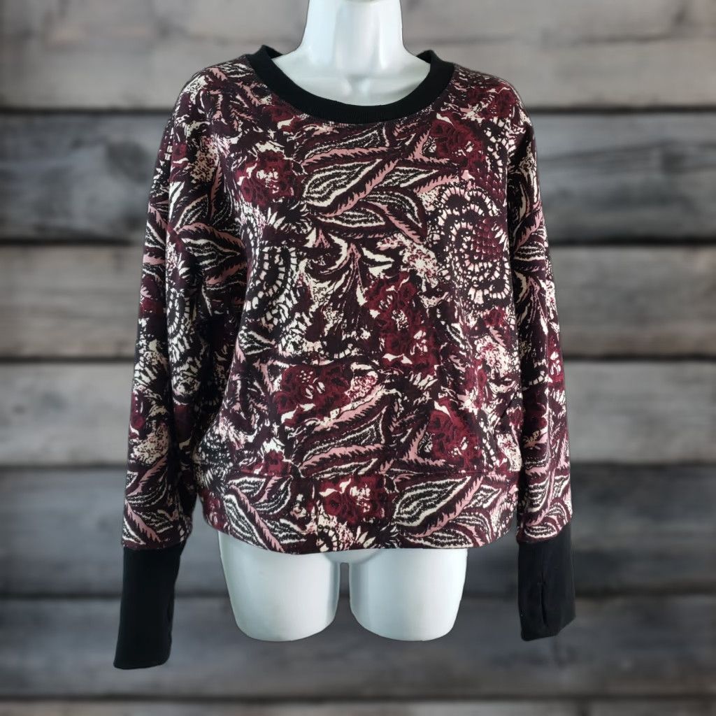 Joie Joie Womens Pullover Sweatshirt Size M Burgundy Multicolor Floral Long Sleeve Thumbholes Knit Jersey Clothing Womens Pullover Shirt Size M / US 6-8 / IT 42-44 - 1 Thumbnail