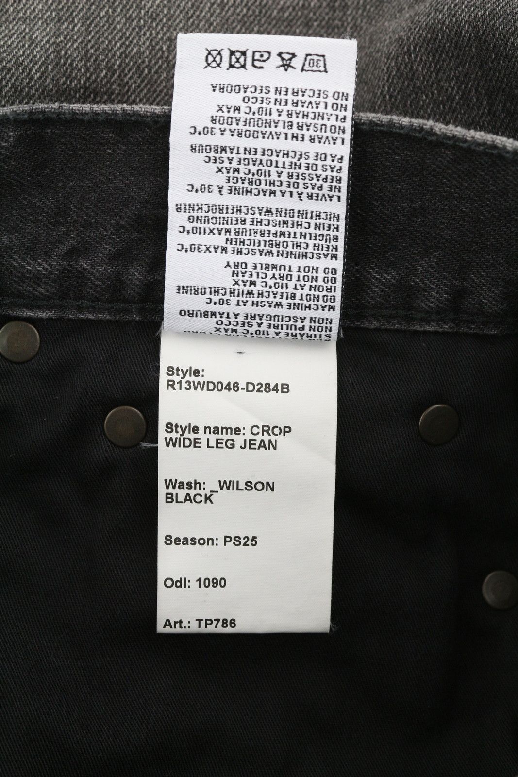 R13 CROP WIDE LEG 25 Wilson Black Distress Ankle Jeans 84410 Size 25" / US 0 / IT 36 - 10 Thumbnail