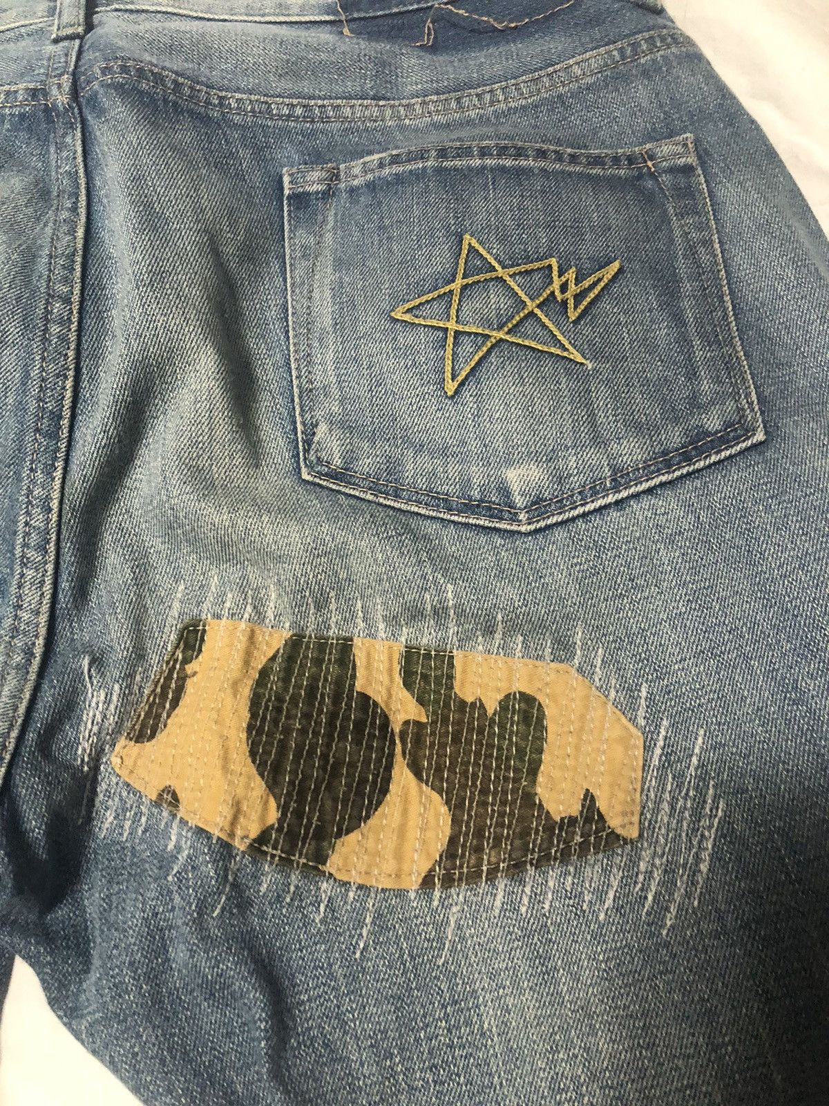 Bape Super rare nigo bape yellow camo patch work jeans Size US 34 / EU 50 - 7 Thumbnail