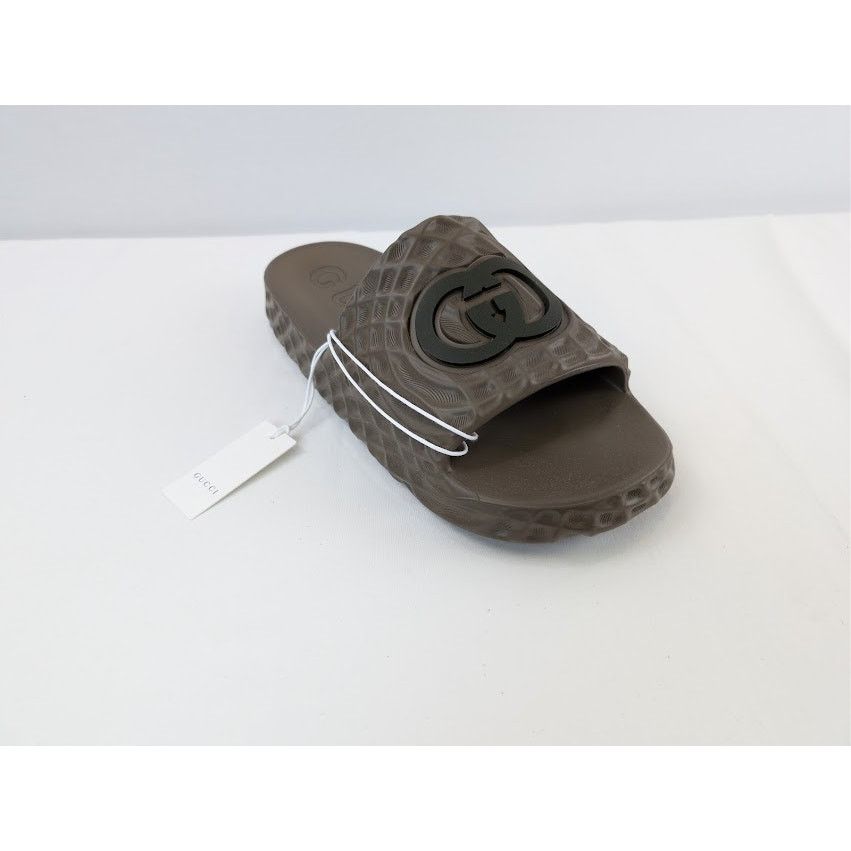 Gucci o1rshd1 Interlocking GG Water Ripple Sliders Sandals Brown Size US 11.5 / EU 44-45 - 3 Thumbnail