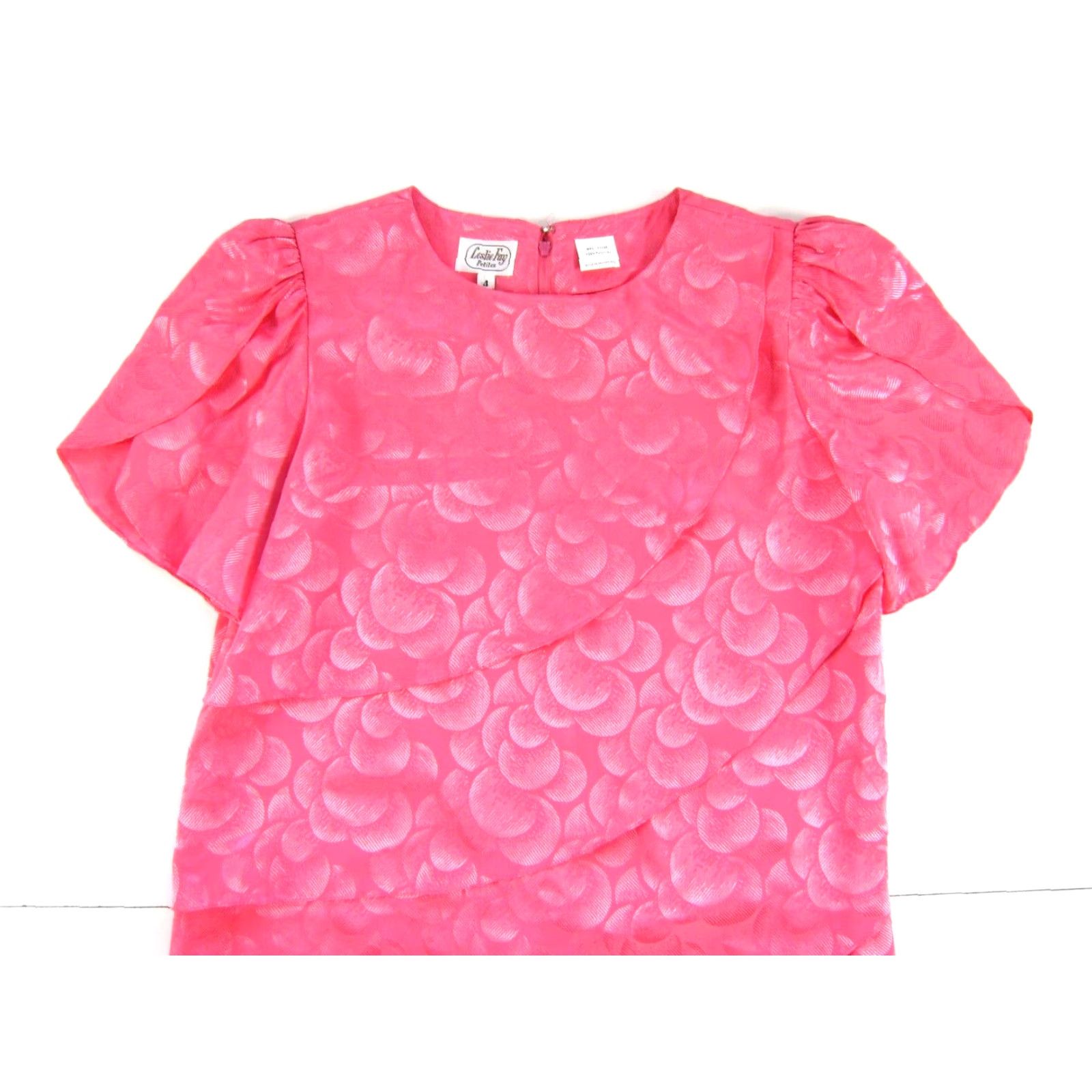 Vintage NWT Leslie Fay Pink Silky Short Sleeve Sheath Shift Midi Dress 4/S Size 27" / US 4 / IT 40 - 5 Thumbnail