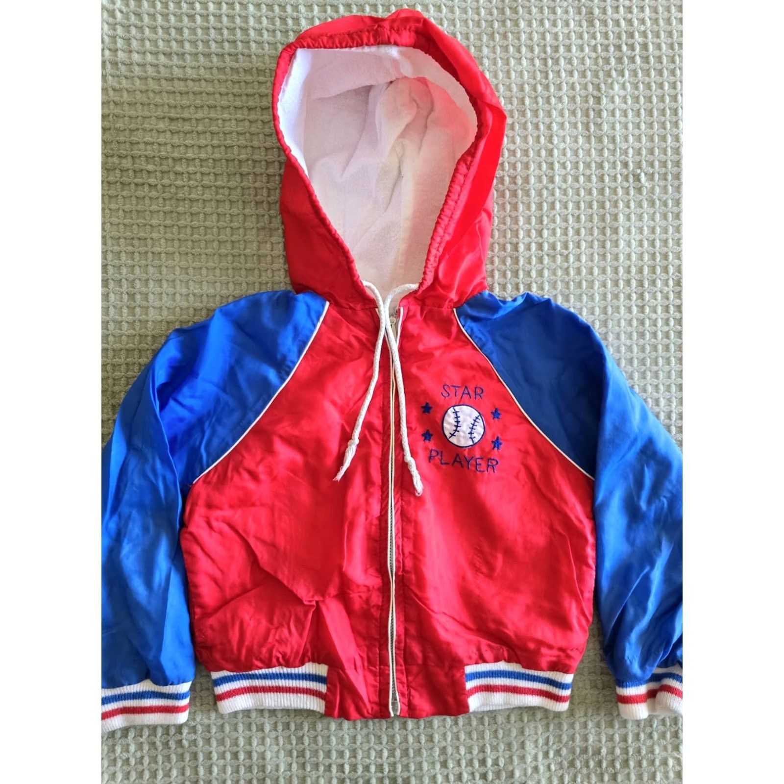 Vintage VINTAGE 80s Baseball Spring Jacket Boys 4T Hooded Full Zip Star Player Blue Sports 1980s Mens? Size US S / EU 44-46 / 1 - 3 Thumbnail