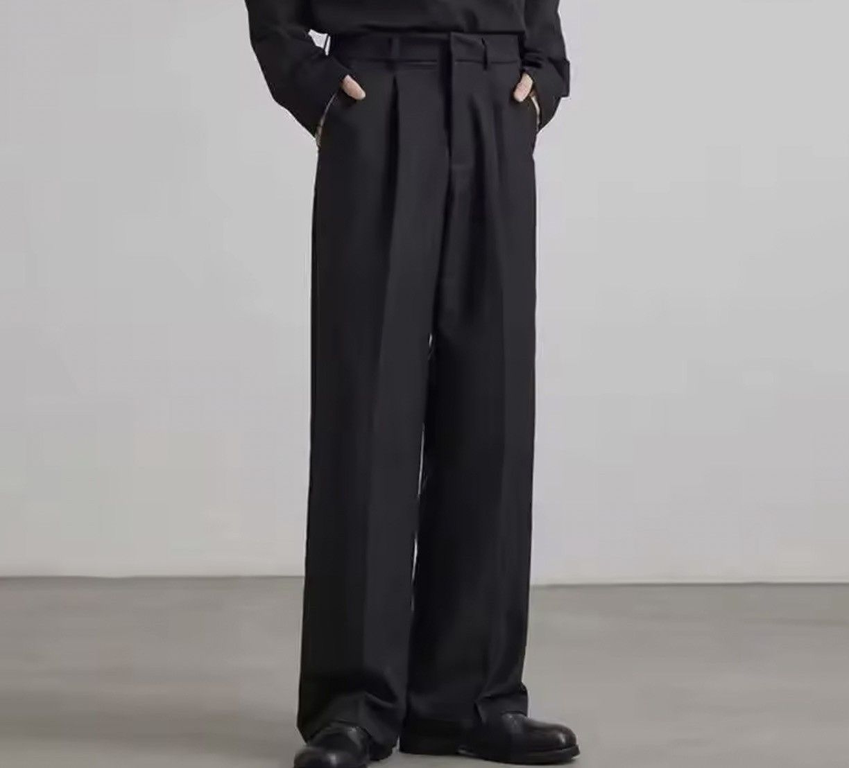 Black High Waist Straight Wide Leg Pleated Pants / Trousers