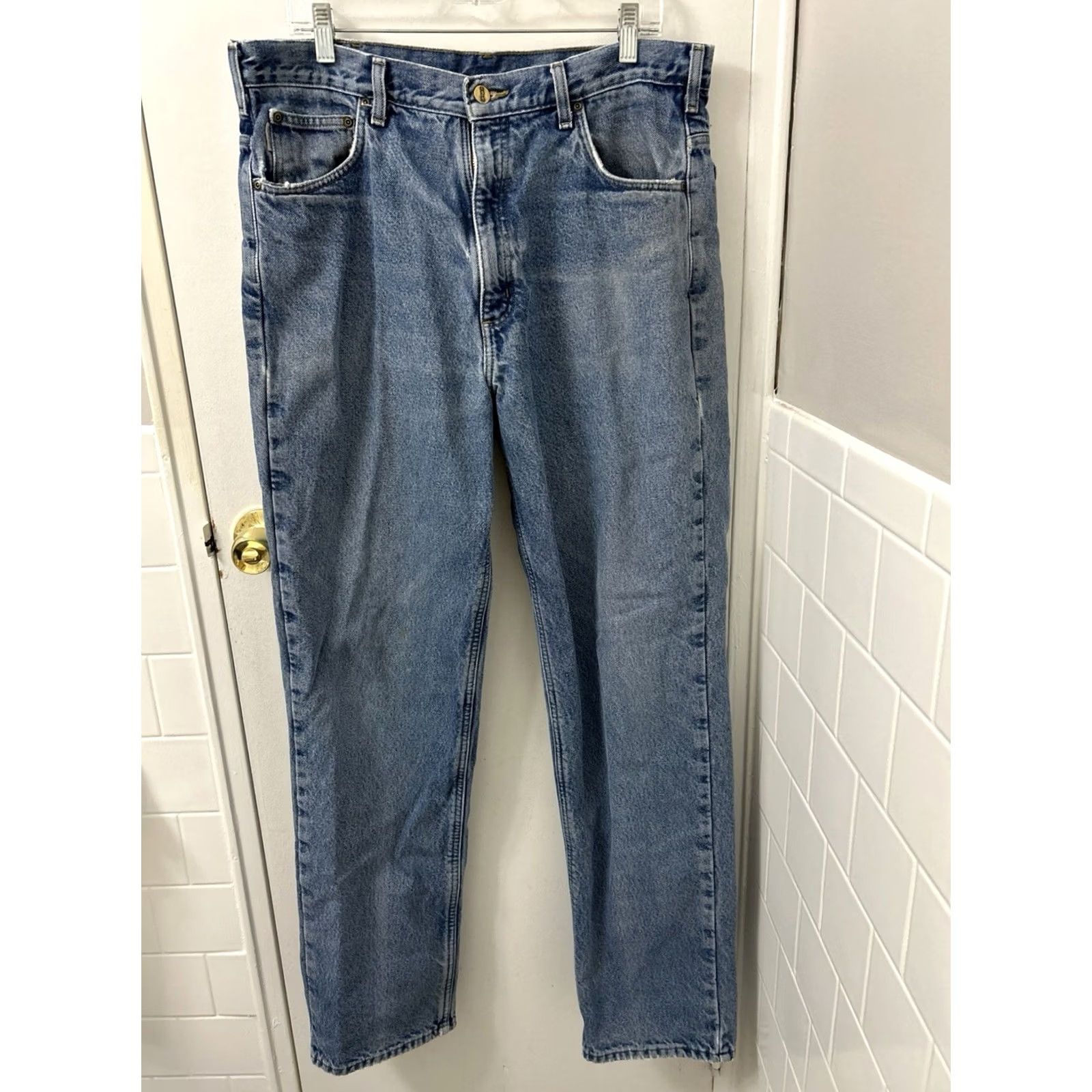 Carhartt VINTAGE Carhartt Jeans Mens 36x36 Blue Plaid Flannel Lined YKK Relaxed Fit Denim Shirt? Size US 36 / EU 52 - 2 Thumbnail