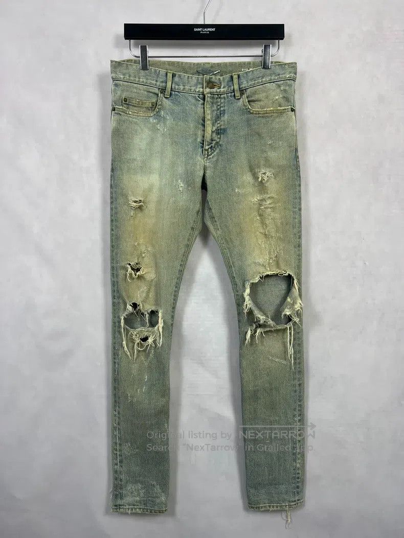 Saint Laurent Paris Saint Laurent Paris Light Blue Rusty Destroyed Knee Damage Size US 30 / EU 46 - 1 Thumbnail
