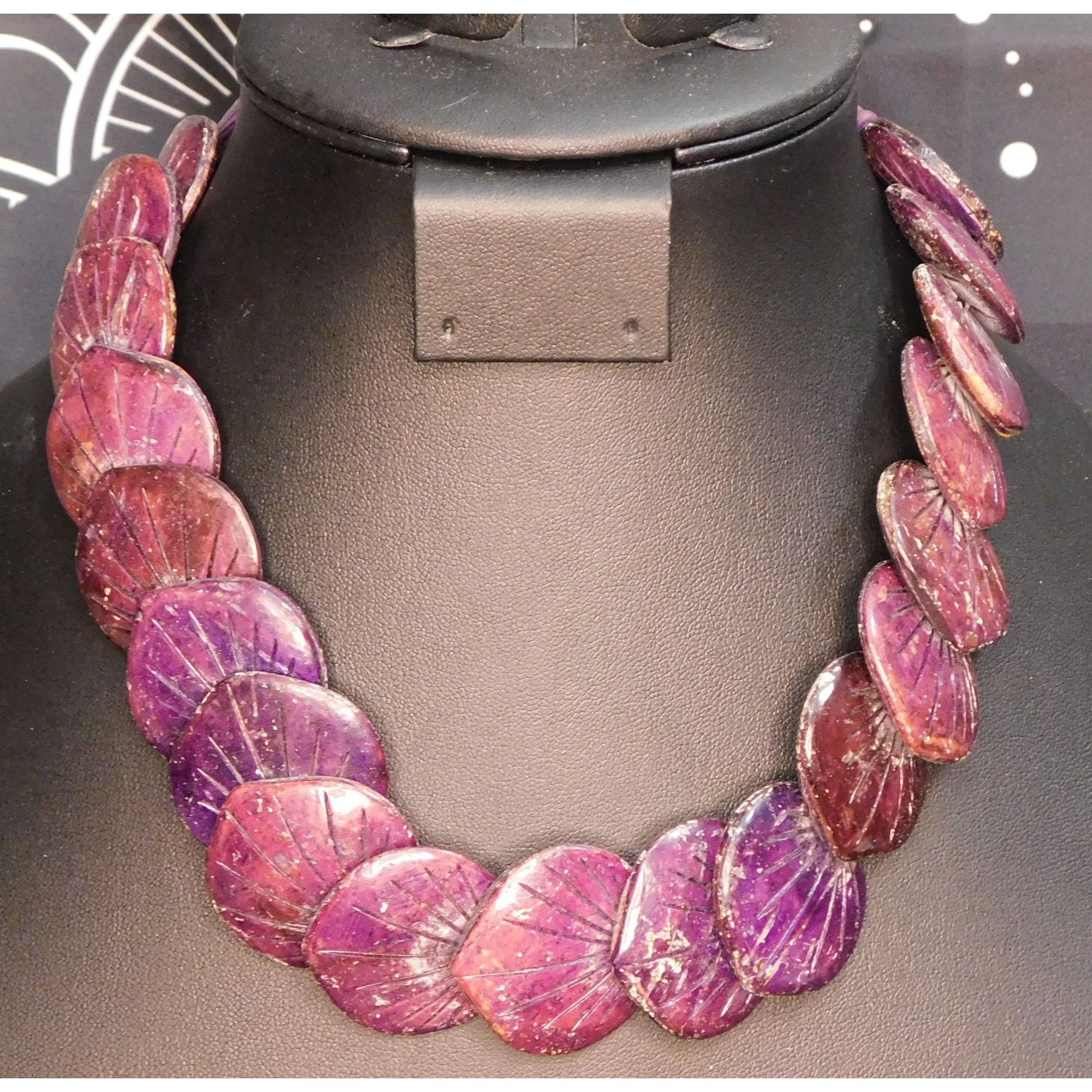 Other Vintage Carved Wood Lotus Leaf Purple Dyed Necklace Size ONE SIZE - 1 Thumbnail