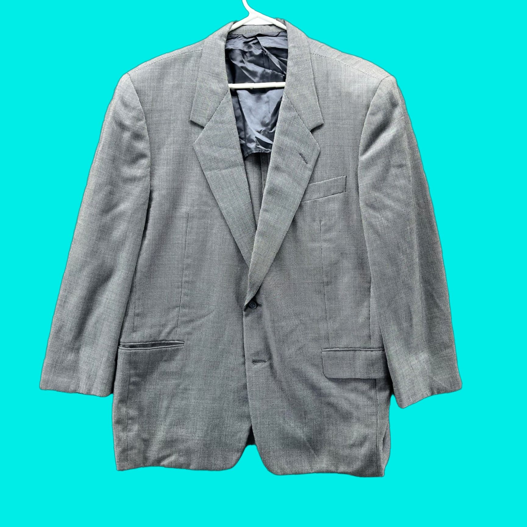 Vintage Hickey Freeman Blazer Mens 44 Gray Wool Check Classic Fit Two Button Sport Coat Size 44R - 1 Thumbnail