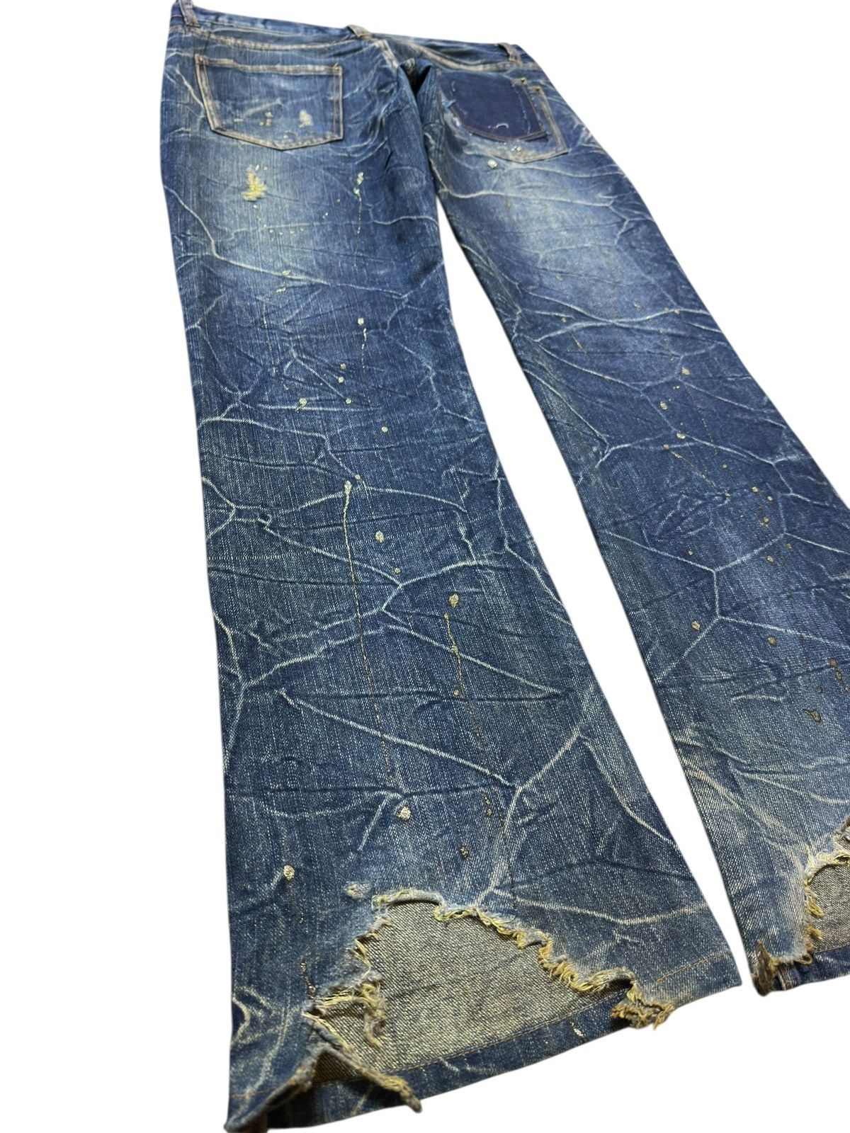Tornado Mart Vintage Nylaus Premium Flare Paint Splatter Grunge Denim Size US 33 - 8 Thumbnail