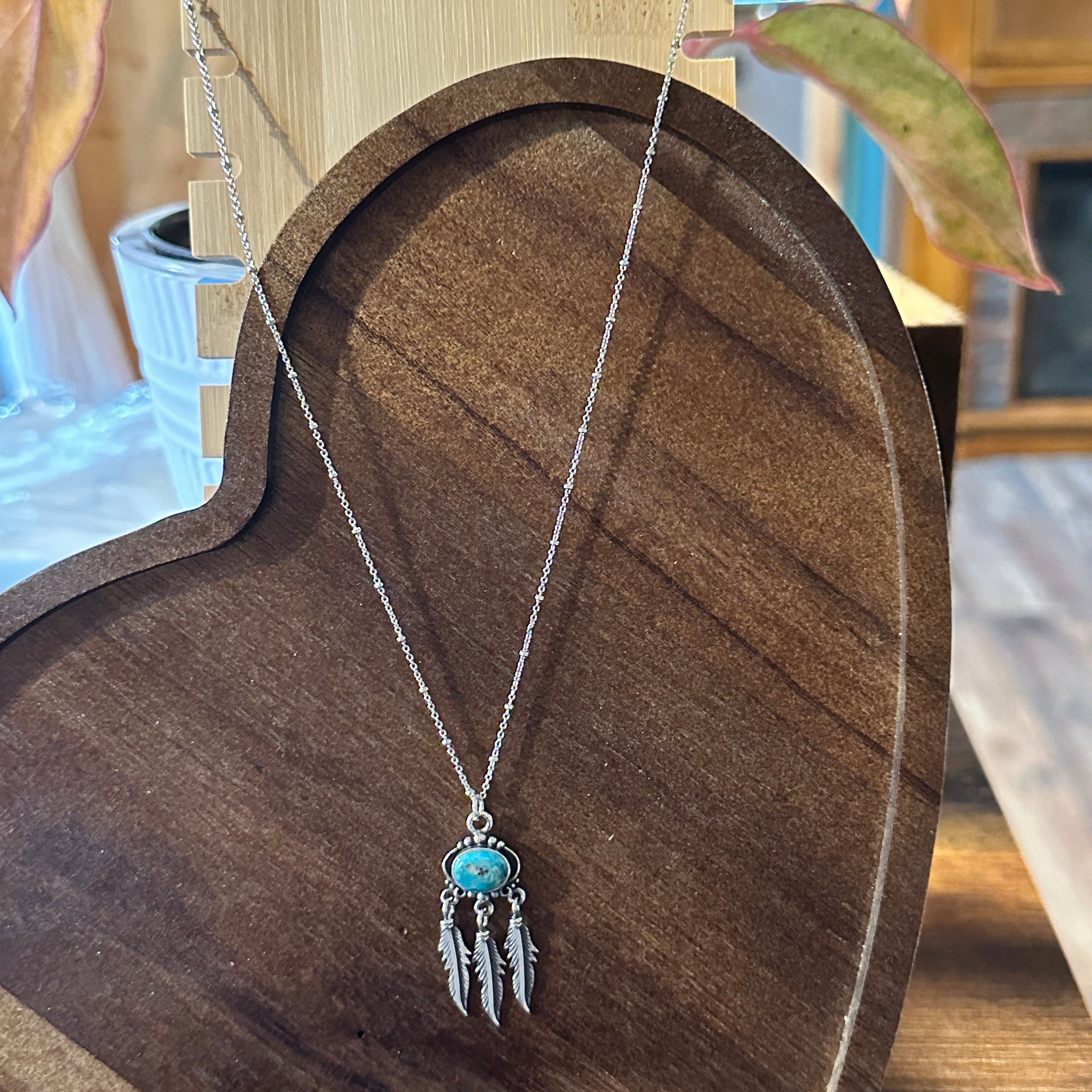Other Navajo Turquoise Feather Pendant Necklace in Sterling Silver Size ONE SIZE - 5 Thumbnail