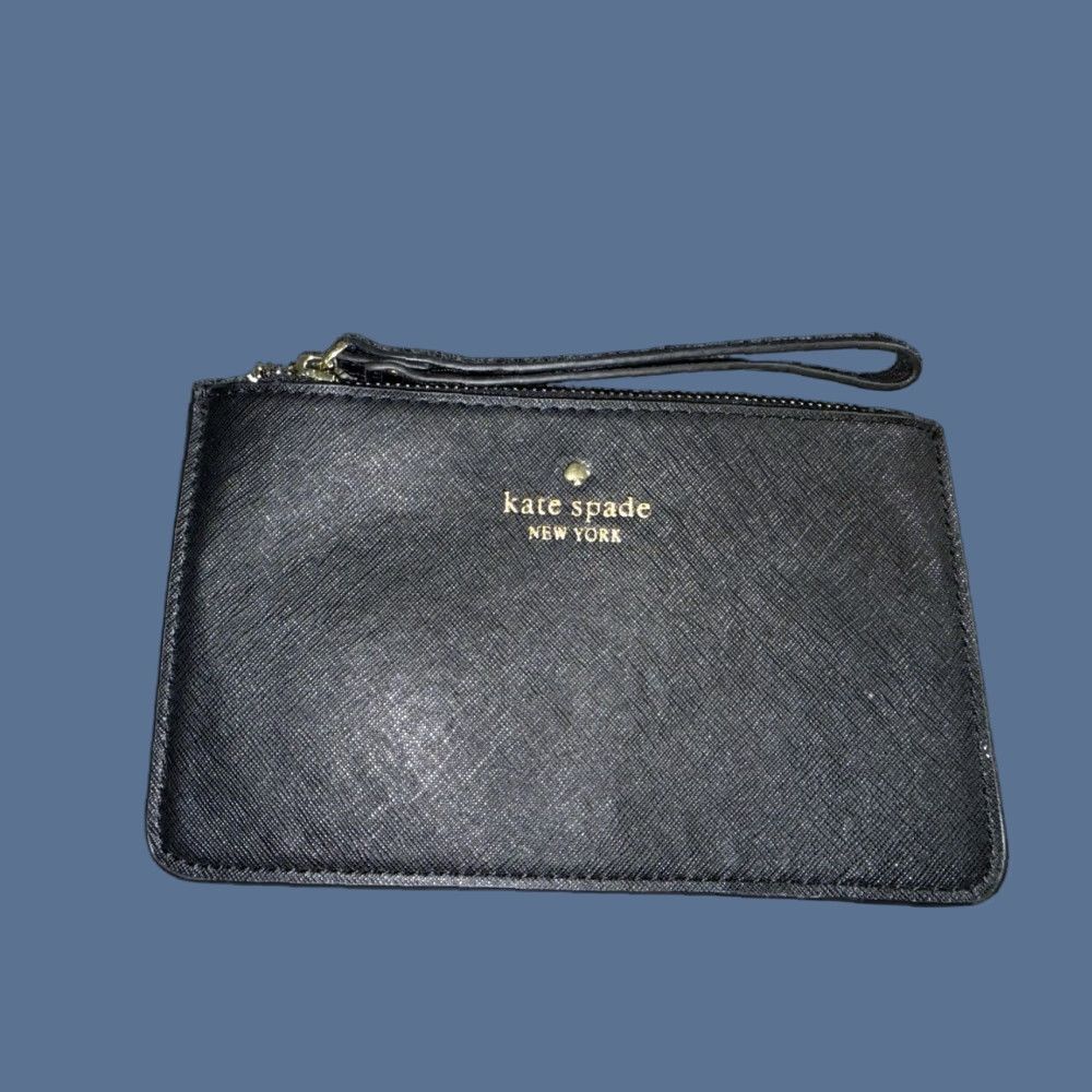 Vintage KATE SPADE Classic Slim Bee Zip Wristlet Black Saffiano Leather Wristlet Bag One Size Women Black 4.6” x 8" Vintage No Size ONE SIZE - 1 Thumbnail