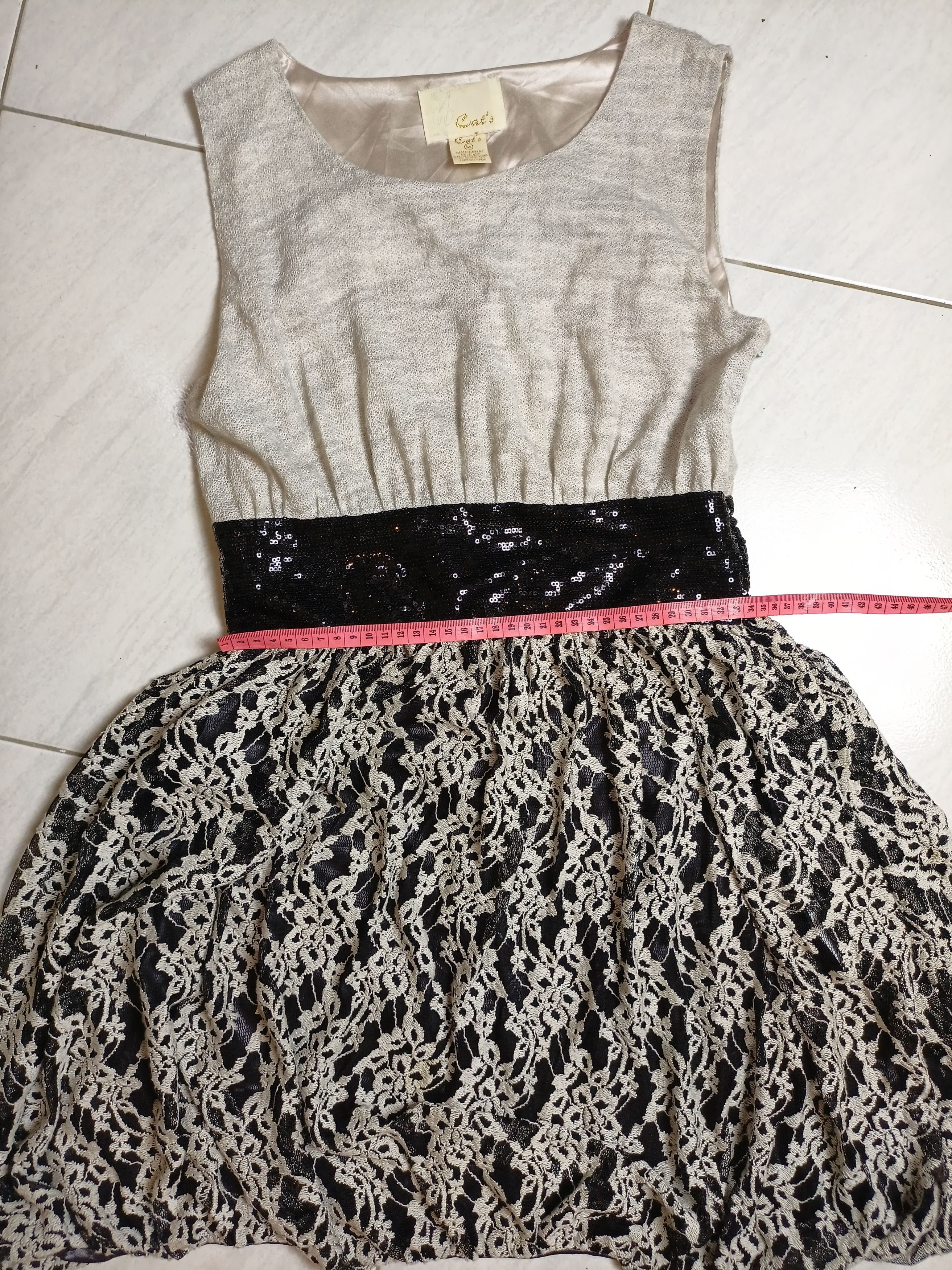 Japanese Brand Cat's Women's Sleeveless Side Zipper Black Sequin Lace Dress Size M / US 6-8 / IT 42-44 - 5 Thumbnail