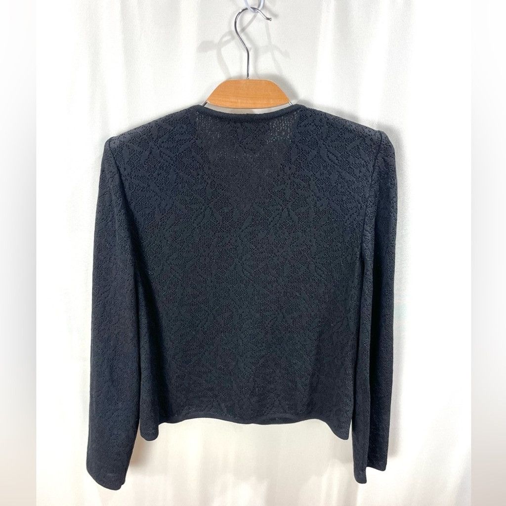 St. John St. John Black Pointelle Knit Wool Blend Cardigan Size 10 Size L / US 10 / IT 46 - 3 Thumbnail