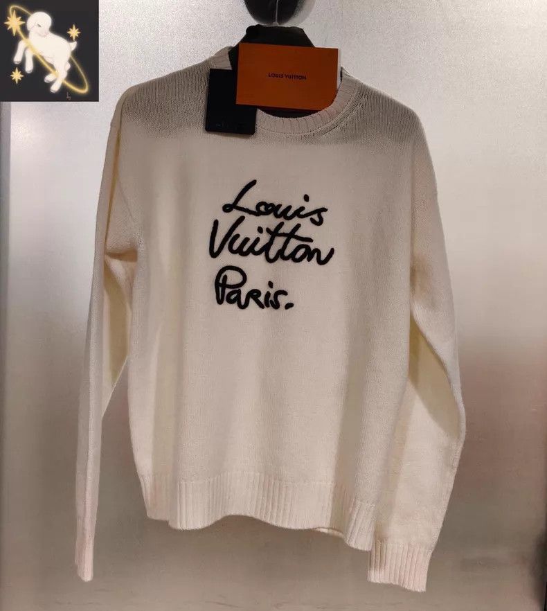 Louis Vuitton Louis Vuitton SS26 White Letter Pullover Long Sleeve Cashm Size US L / EU 52-54 / 3 - 1 Thumbnail