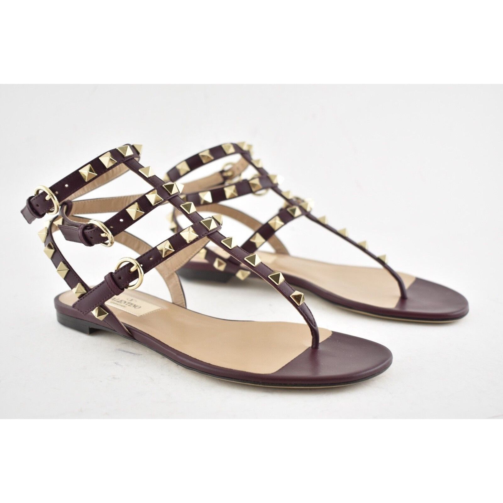 Valentino Valentino Rockstud Red Burgundy Leather Triple Gladiator Size US 5 / IT 35 - 4 Thumbnail