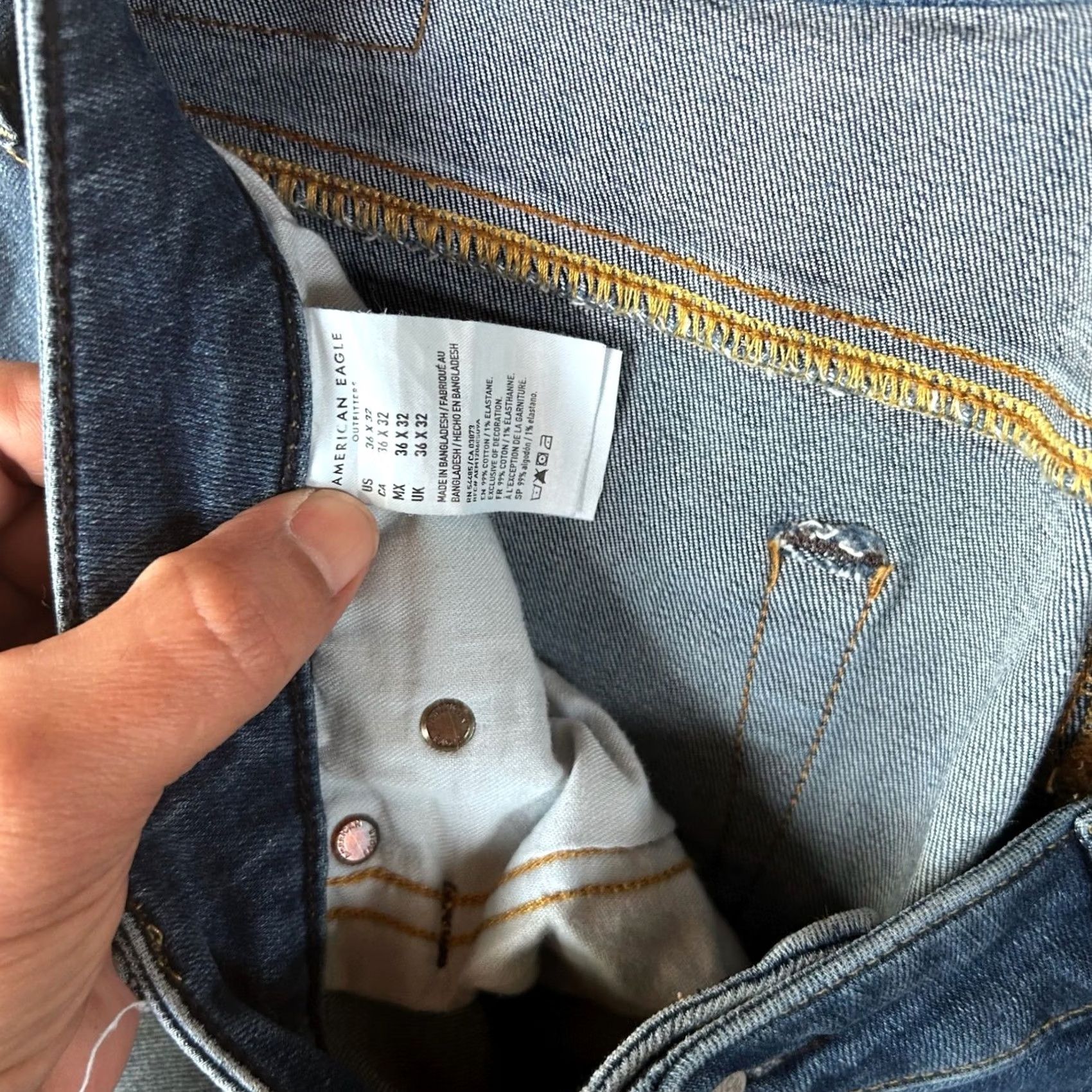 American Eagle Outfitters American Eagle Ne(x)t Level Flex Jeans 36x32 Blue Medium Wash Denim Mens Straight 5-Pocket Zip Button Regular Rise Mid Comfort Stretch Size US 36 / EU 52 - 3 Thumbnail