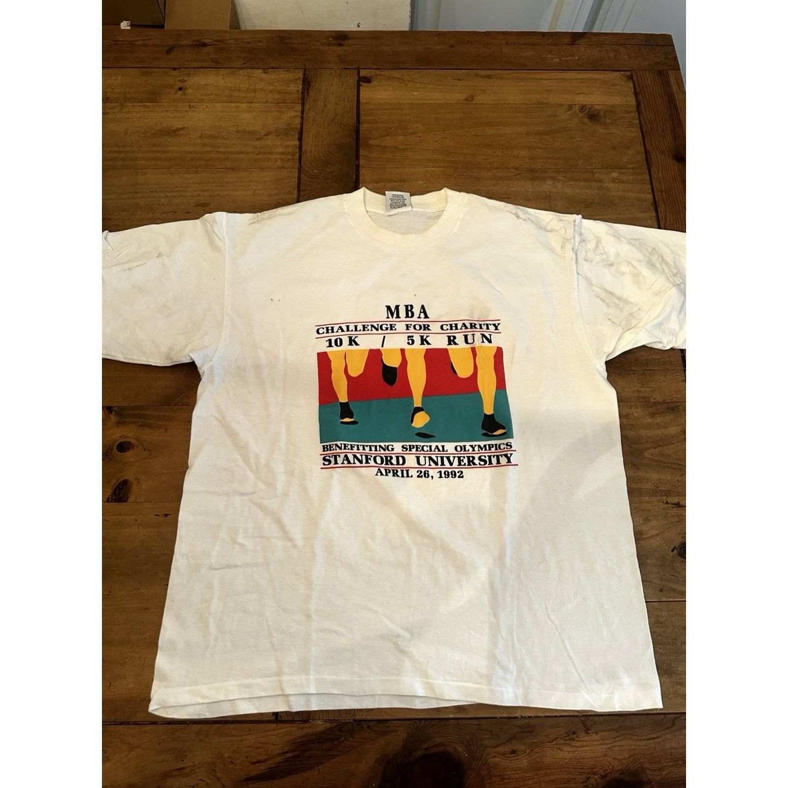 Vintage VINTAGE MBA Challenge For Charity Stanford University Marathon Shirt XL White Mens Size US XL / EU 56 / 4 - 2 Thumbnail
