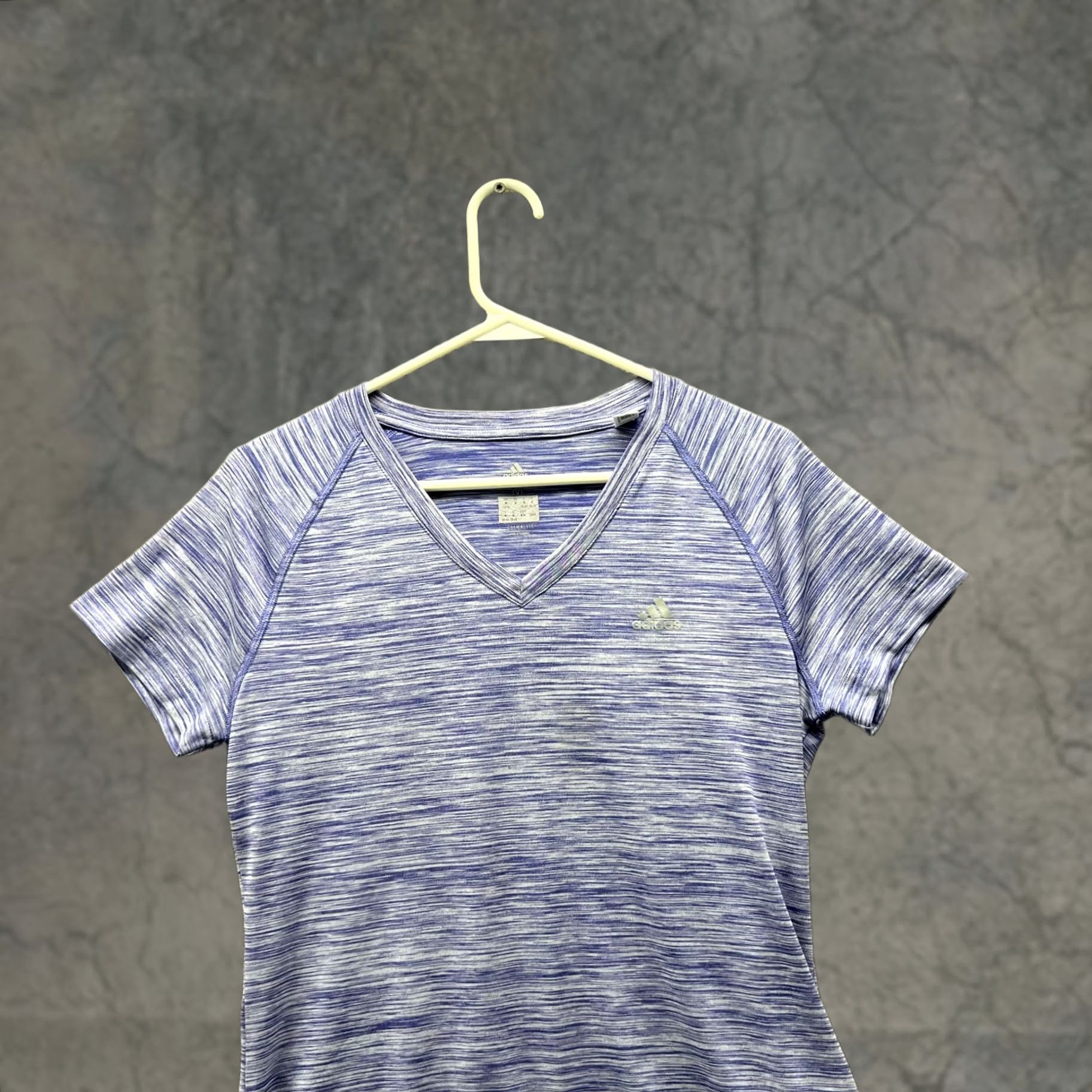 Adidas VINTAGE Adidas Shirt Women Medium Heather Blue V Neck Climalite Knit Polyester Short Sleeve Casual Basic All Seasons Women Size M Size M / US 6-8 / IT 42-44 - 1 Thumbnail
