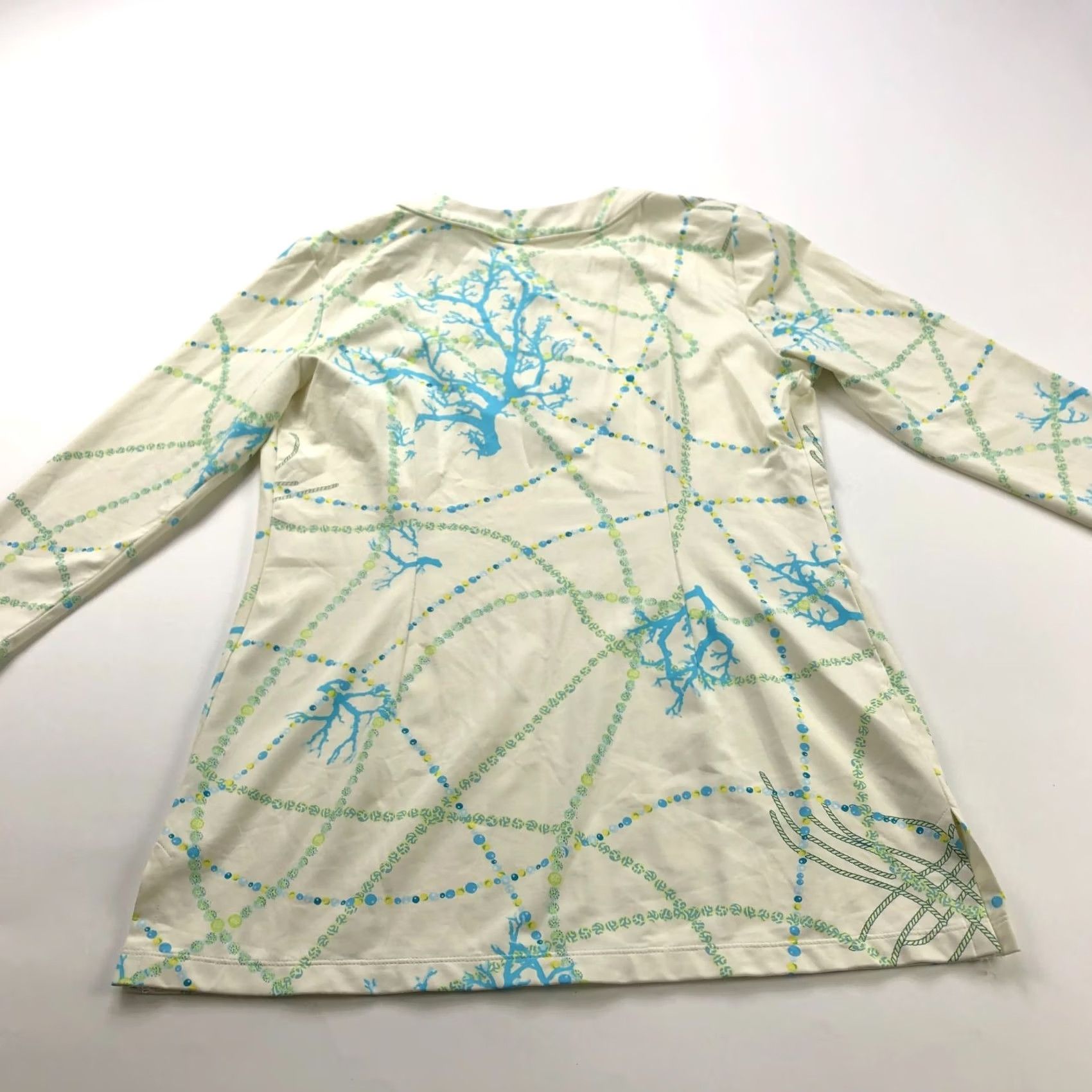 J.McLaughlin J McLaughlin Medium Catalina Nylon Pullover Top Shirt V-Neck Yellow Blues Mens Womens Girls Boys Size M / US 6-8 / IT 42-44 - 6 Thumbnail