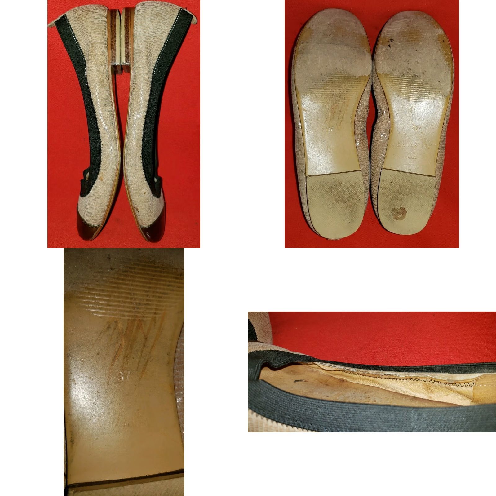 Vintage At-Sui Women's Ballet Flats US 6 Tan Leather Gold Toe Cap Elastic Edge Flat Slip On Shoes Size ONE SIZE - 8 Thumbnail