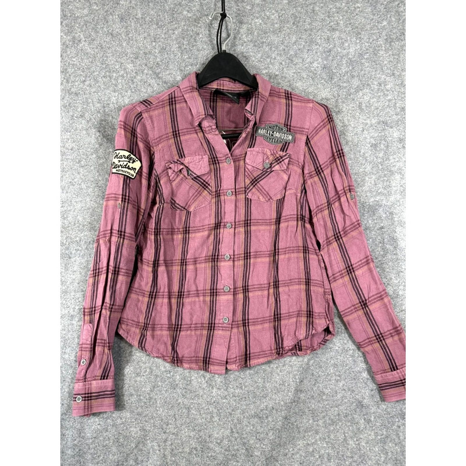 Harley Davidson Harley-Davidson Shirt Womens S Dusky Orchid Purple Plaid Roll Tab Sleeve Button Up Shirt Size S / US 4 / IT 40 - 3 Thumbnail