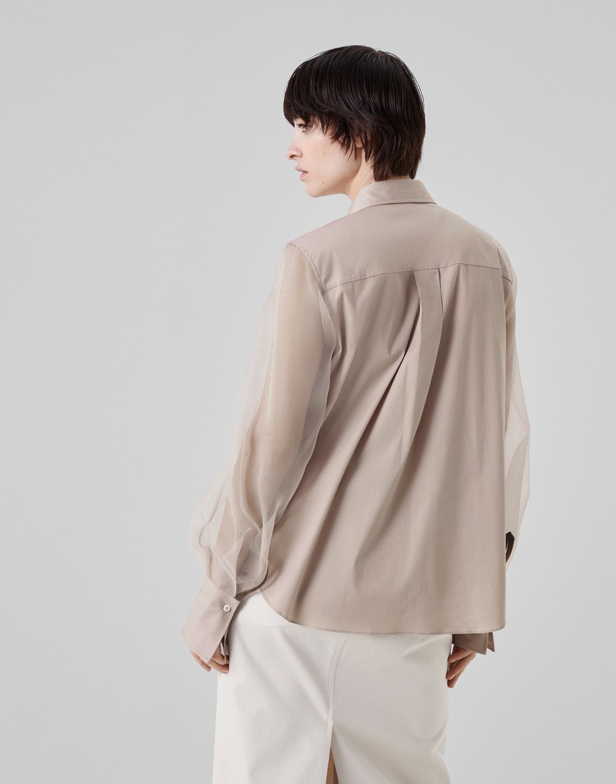 Brunello Cucinelli o1la1rc1a0225 Shirt With Organza Sleeves in Beige Size XL / US 12-14 / IT 48-50 - 2 Thumbnail