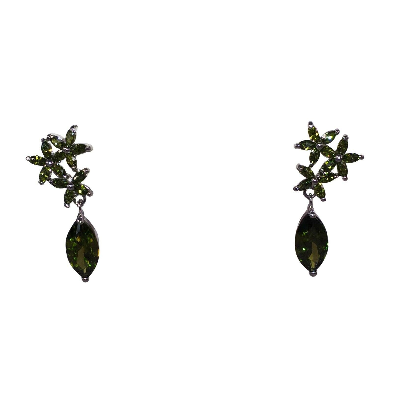 Designer Green Faceted Crystal Earrings with White Chrome Plating Size ONE SIZE - 1 Thumbnail