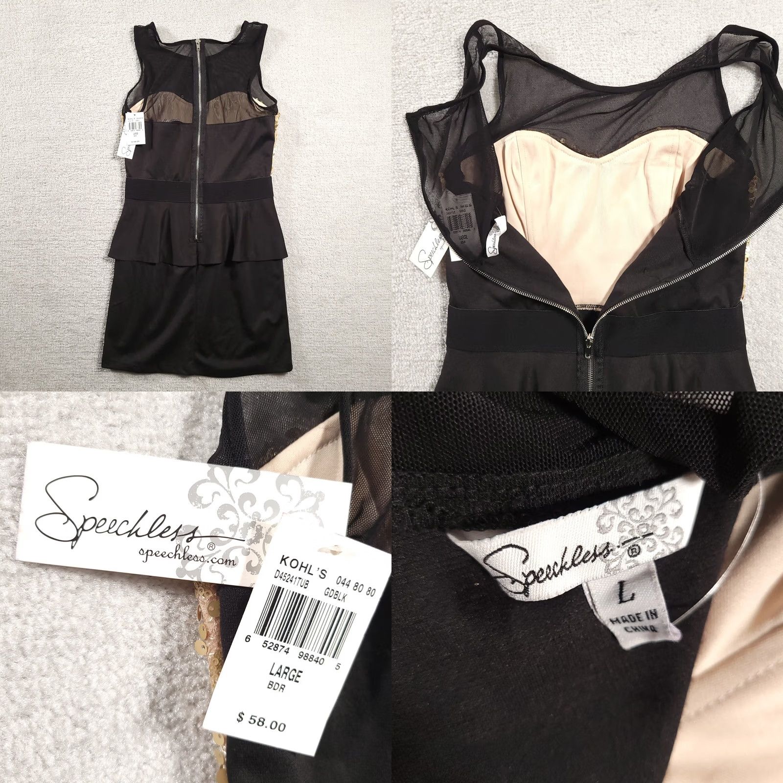 Vintage Speechless Womens Dress Large Black Formal Cocktail Prom Party Sequins Back Zip Dress Sheath Sleeveless Square Neck Short Length Size L / US 10 / IT 46 - 8 Thumbnail