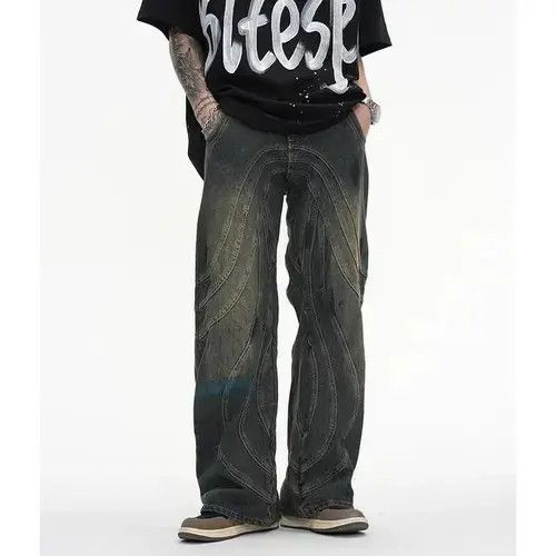 Dead Meat Y2K Painted Circle Striped Baggy Jeans Size US 35 - 4 Thumbnail