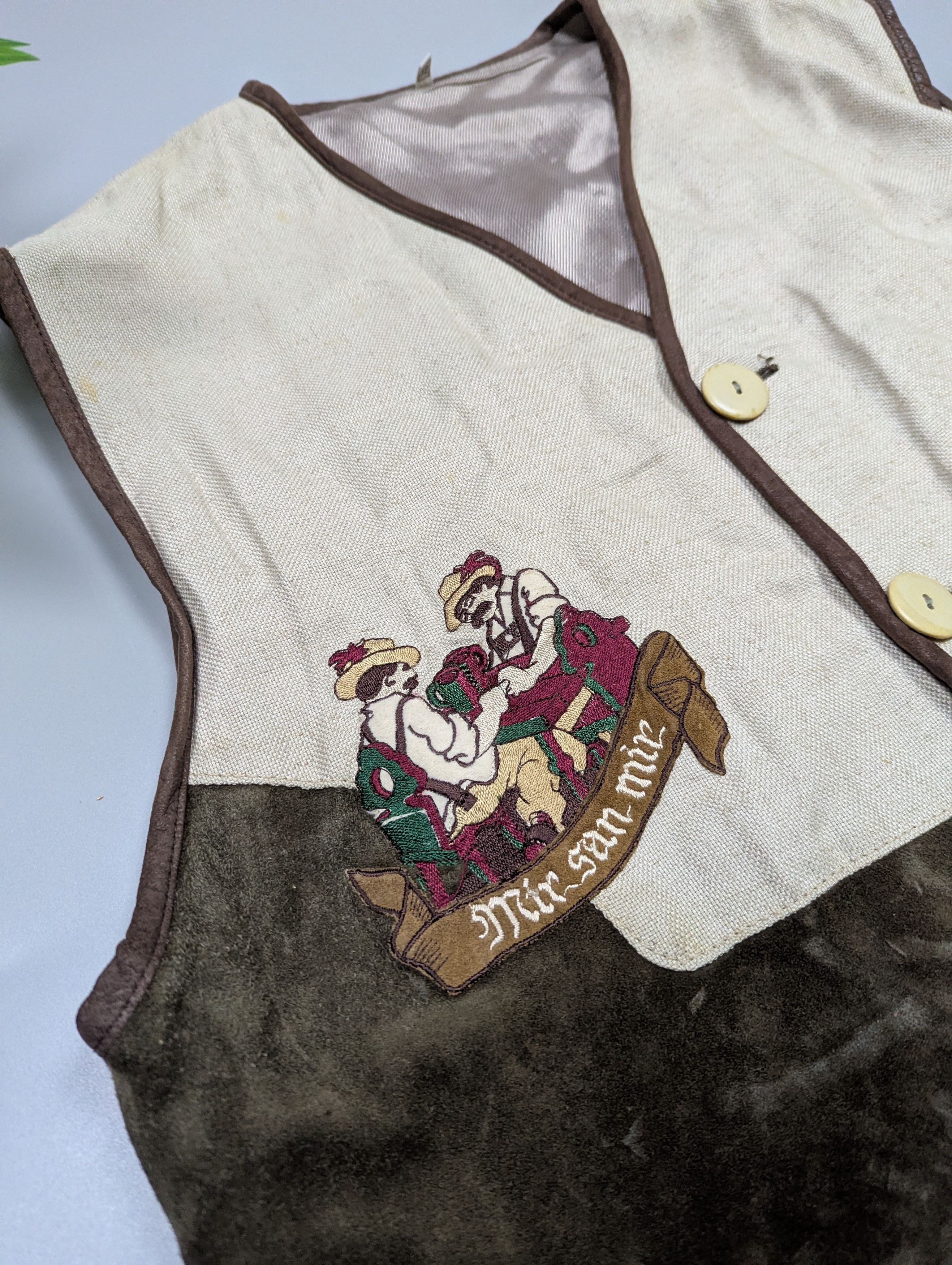 Vintage Mir San Mir Vintage Leather & Linen Folk Vest / Gilet Size US L / EU 52-54 / 3 - 13 Thumbnail