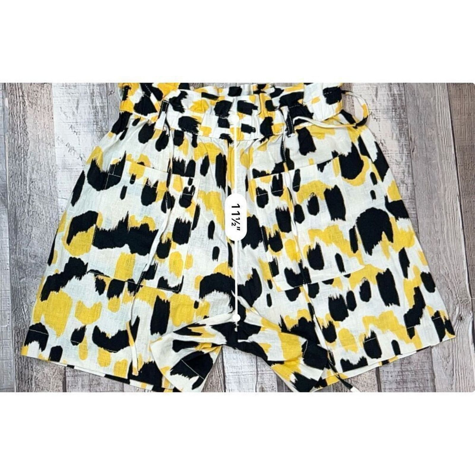Other Who What Wear Linen Paperbag Shorts XS Yellow Leopard NWOT Size 26" / US 2 / IT 38 - 8 Thumbnail