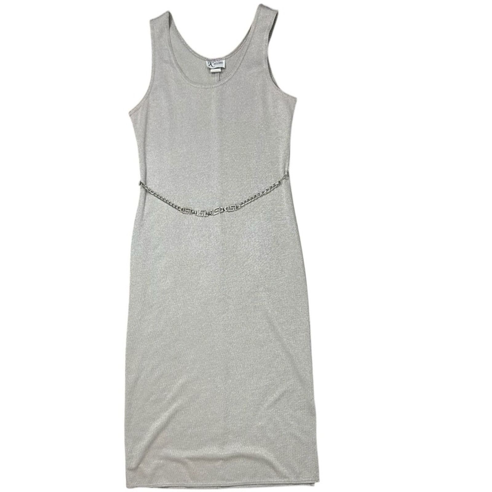 Other 90’s Scoop Neck Slip Midi Belted Chain Silver Dress Sz 8 Size M / US 6-8 / IT 42-44 - 3 Thumbnail