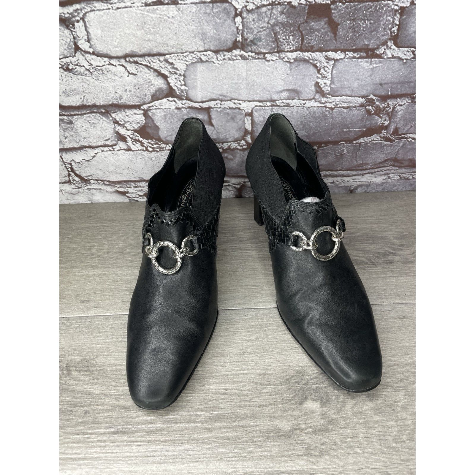 Brighton Brighton Rizzo Black Leather Silver Elastic Heel Ankle Booti Size US 10 / IT 40 - 2 Thumbnail