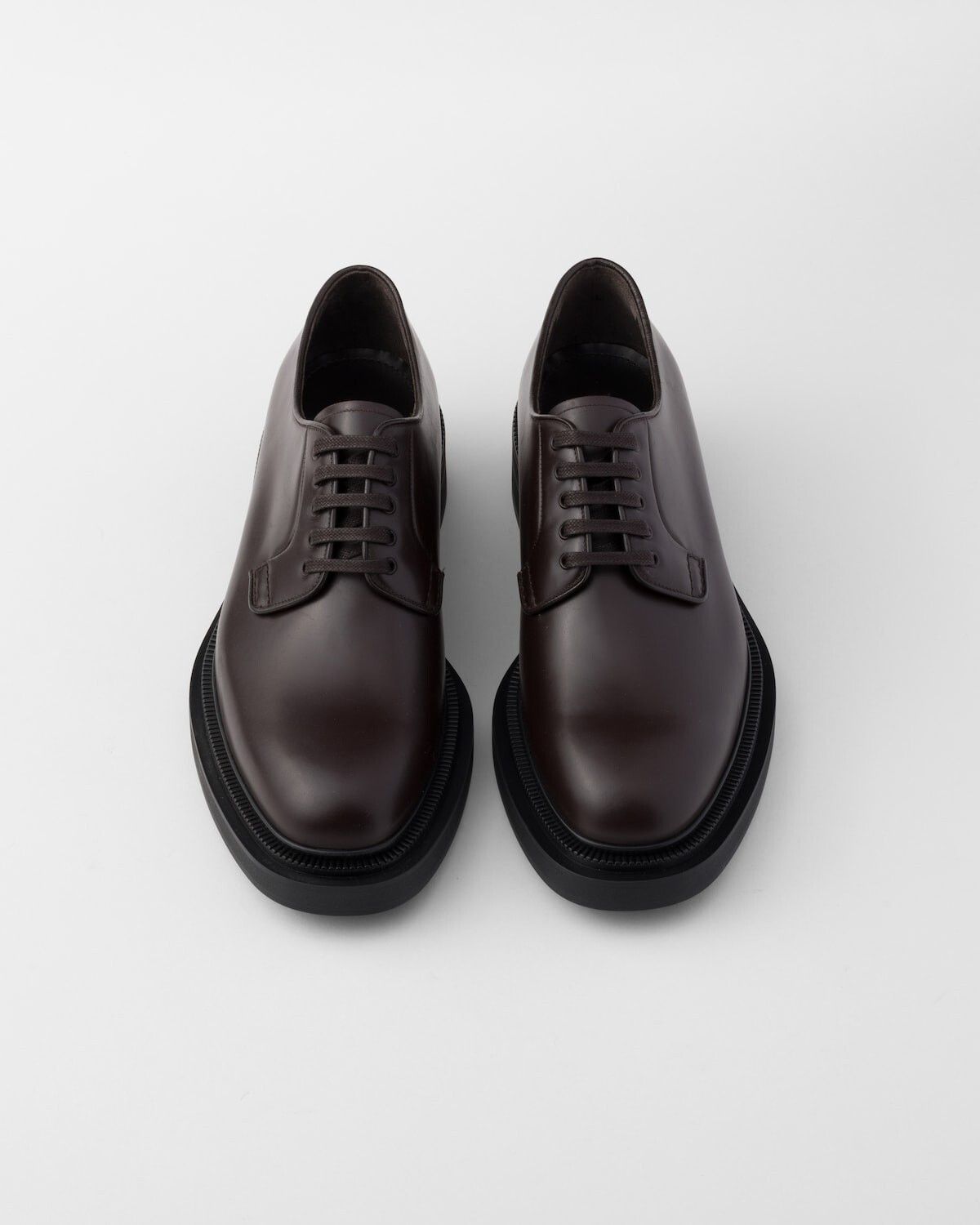 Prada PRADA Ebony Brown Brushed Leather Derby Shoes New & Auth Size US 10 / EU 43 - 3 Thumbnail