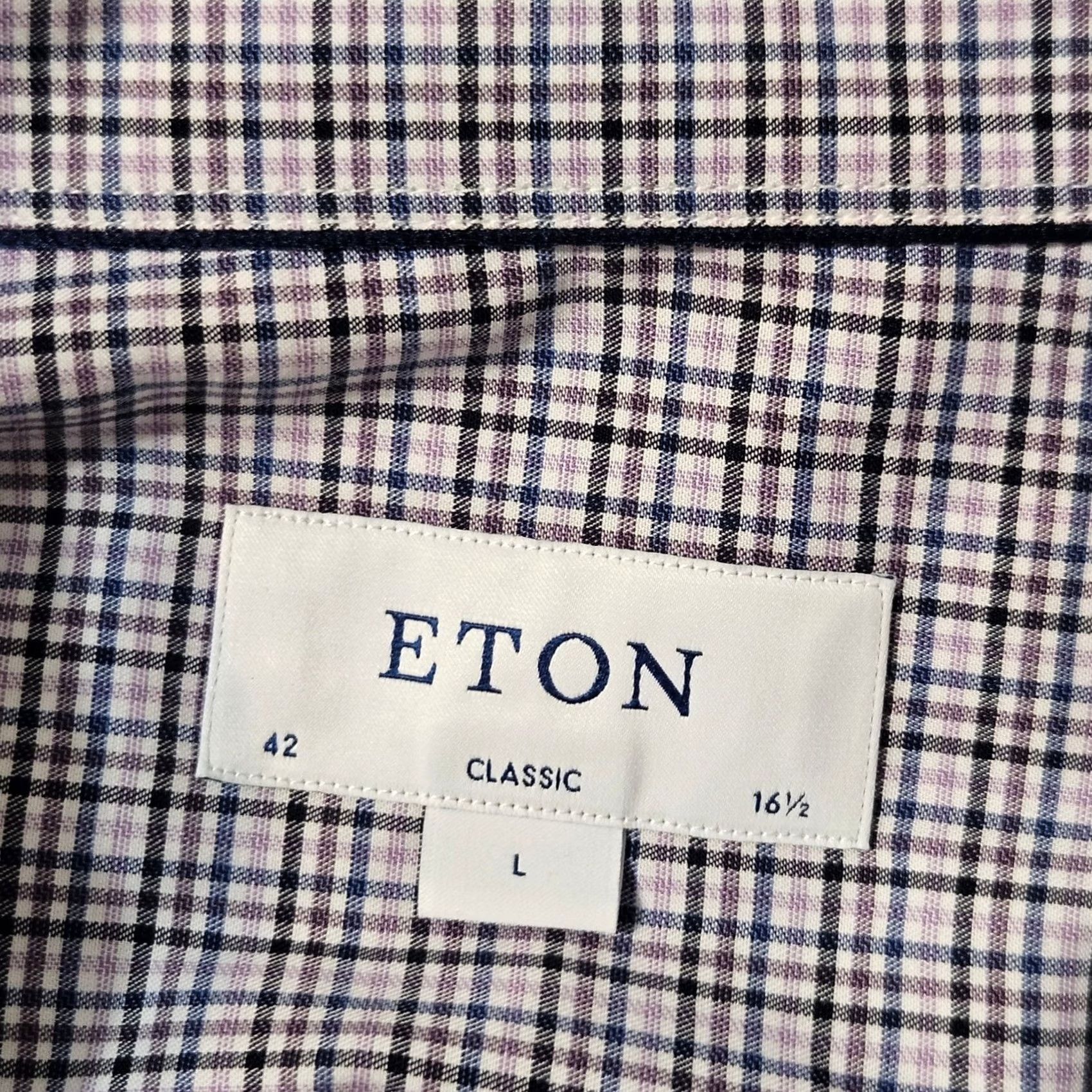 Eton Eton Shirt Mens Large 16.5-42 Purple Plaid Long Sleeve Cotton Shirt Size 42R - 4 Thumbnail
