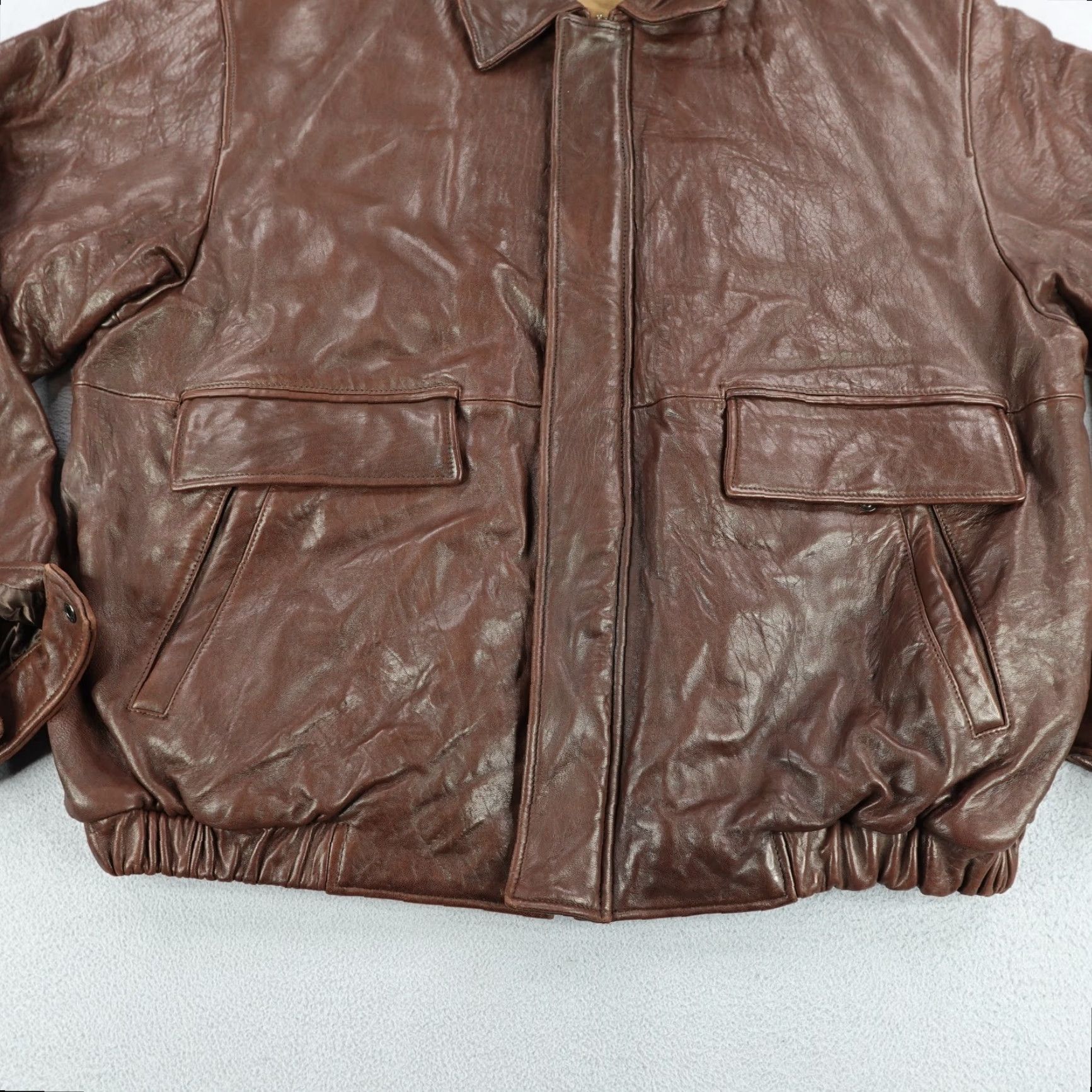Vintage Vintage Rochester Mens Bomber Jacket XL Tall Brown Leather Mid-Length Full Zip Outdoor Cotton Lined Size US XL / EU 56 / 4 - 3 Thumbnail