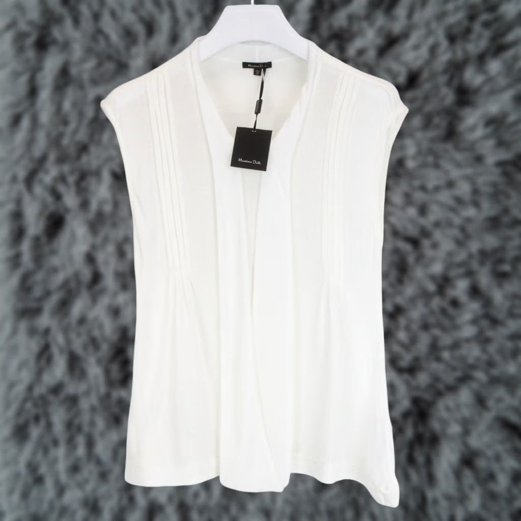 Massimo Dutti MASSIMO DUTTI 6891 T-Shirt Women's LARGE Sleeveless Pleated Tricot White Size L / US 10 / IT 46 - 1 Thumbnail