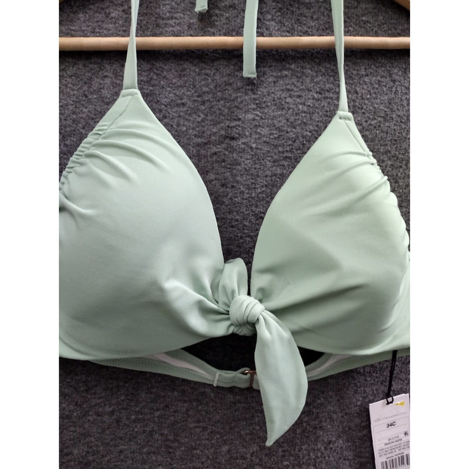 Vintage Shade & Shore Bikini Top, Green, 34C, Spaghetti Front Tie, Padded, Lined, Nylon/Polyester/Spandex, Women, Beach Size XXS / US 00 / IT 34 - 3 Thumbnail