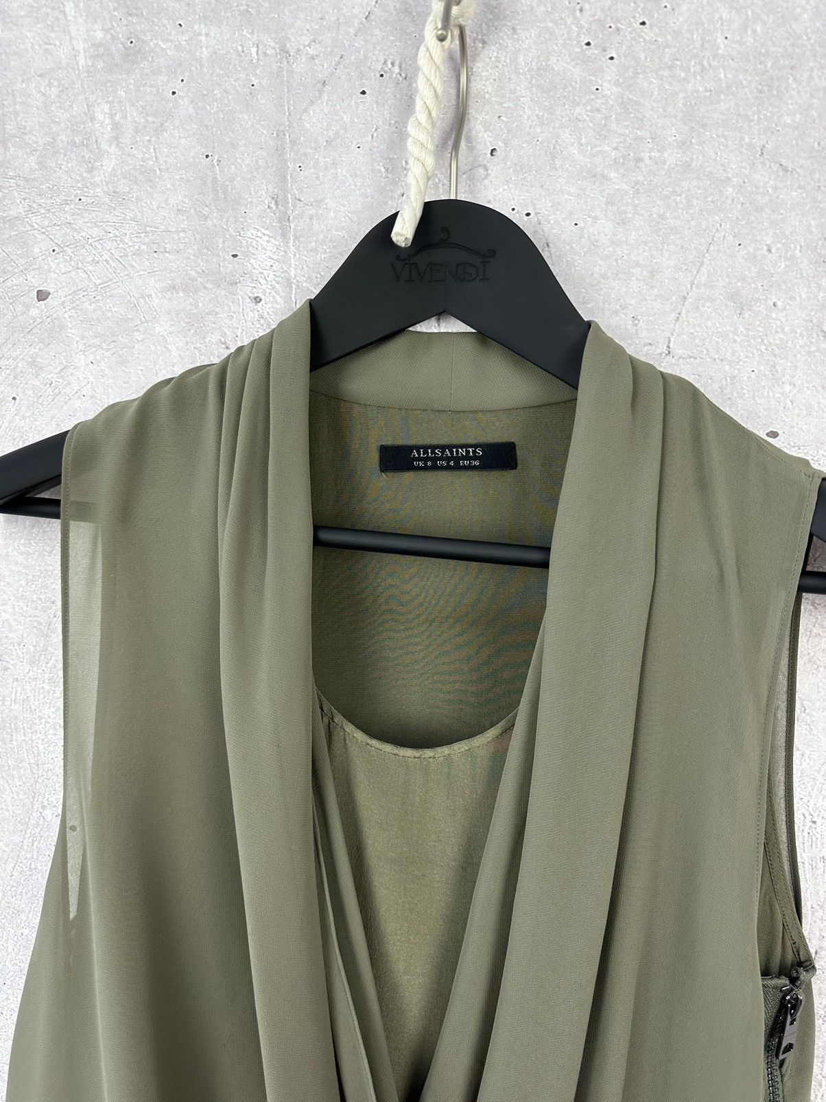Allsaints × Designer Allsaints Abi Vik Khaki Asymmetrical Viscose Blouse Top Size S / US 4 / IT 40 - 4 Thumbnail