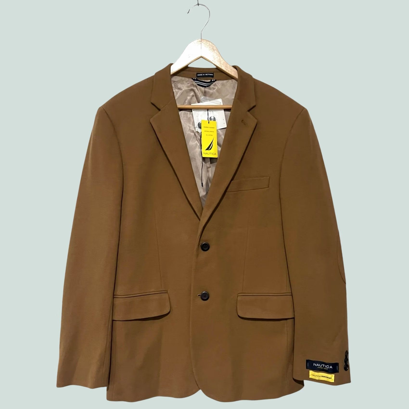 Nautica Nautica Performs Blazer Mens 40R Tan Sport Coat Jacket Elbow Patches Cotton Size 40R - 1 Thumbnail